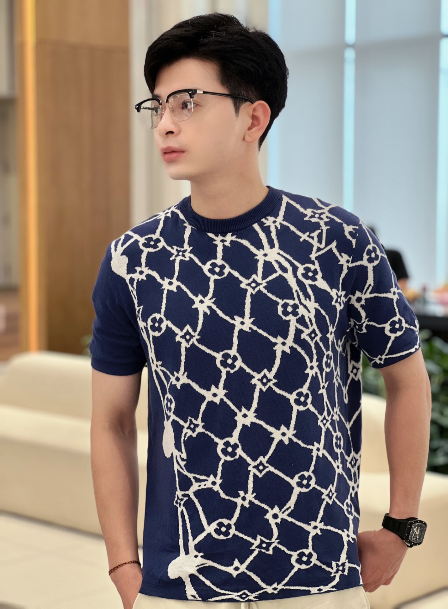 LV - XANH DƯƠNG HỌA TIẾT TRẮNG - LV091-T - S