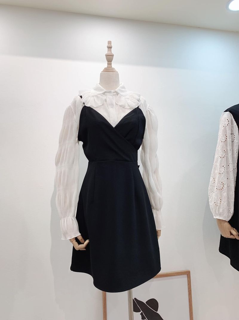 Váy yếm nữ kèm áo sơ mi trắng phong cách Hàn Quốc đơn giản basic dáng suông  ngắn cơ bản trẻ trung đi họcđi chơi đi làm công sở ulzang siêu hot