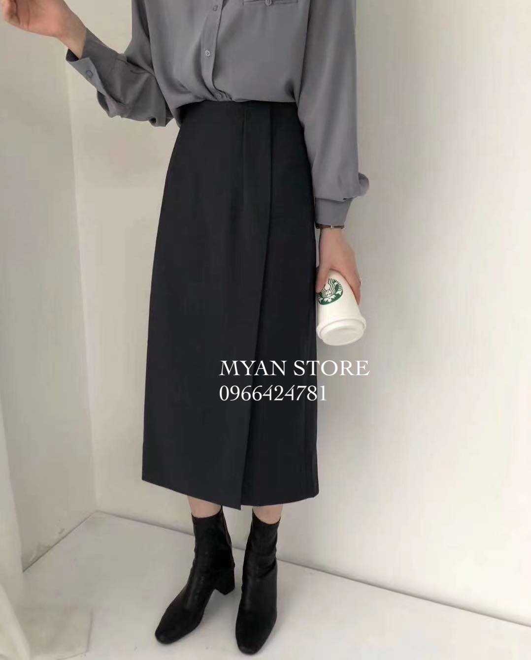 Mua Chân váy đen midi dài xẻ sau không nhăn phong cách Hàn Quốc - Black  midi skirt - Yeep