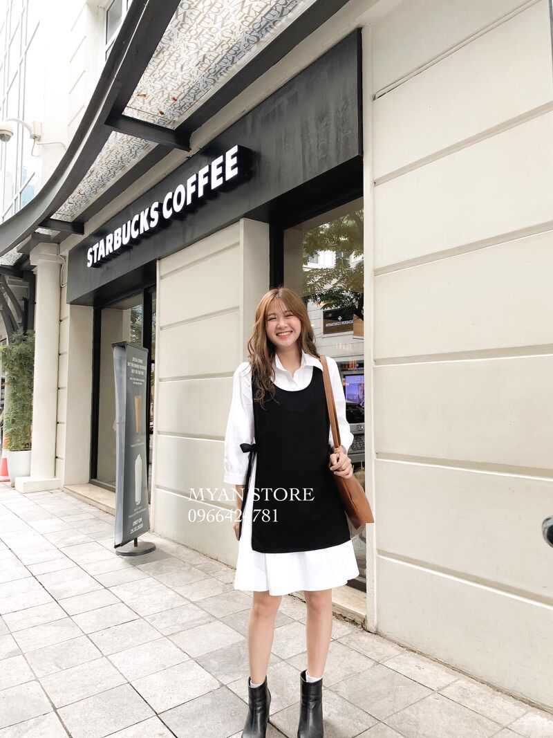 Váy sơ mi Hàn Quốc, Váy kiểu kẻ sọc dáng dài cộc tay Ulzzang | Shopee Việt  Nam