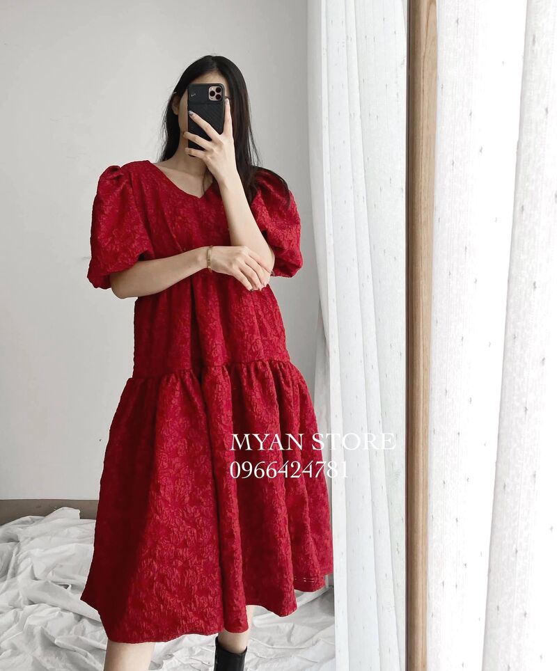 Mua Váy babydoll tay phồng hoa đỏ - Yeep