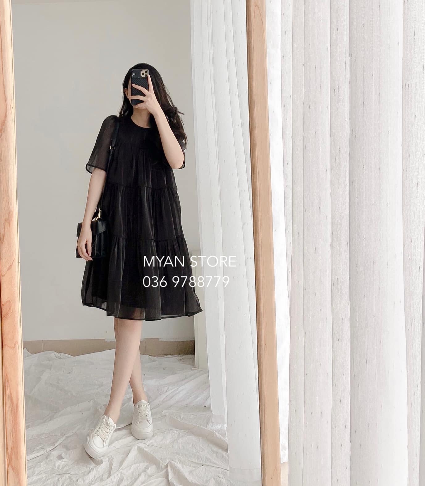 ĐẦM MIDI PHỐI ORGANZA SỌC – HNOSS