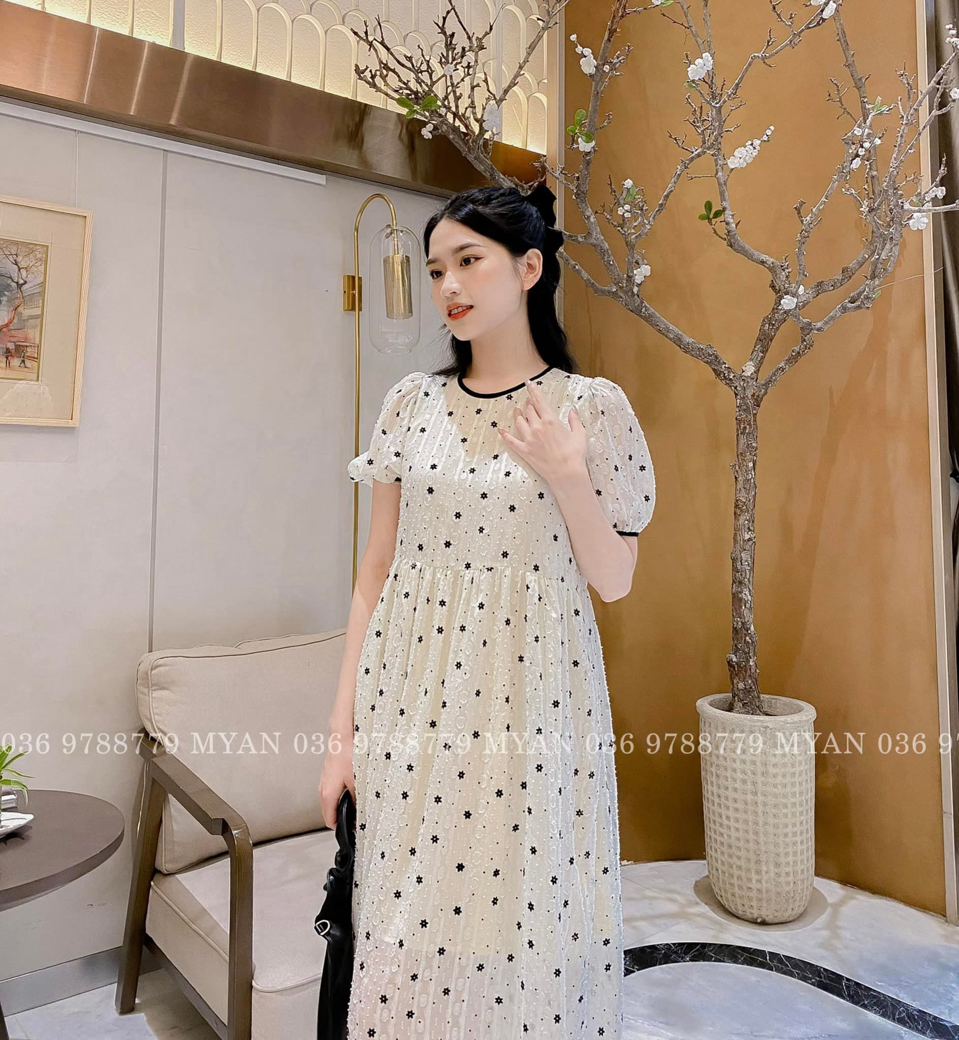 Đầm đen babydoll dáng xòe dài tay phồng KK116-08 | Thời trang công sở K&K  Fashion