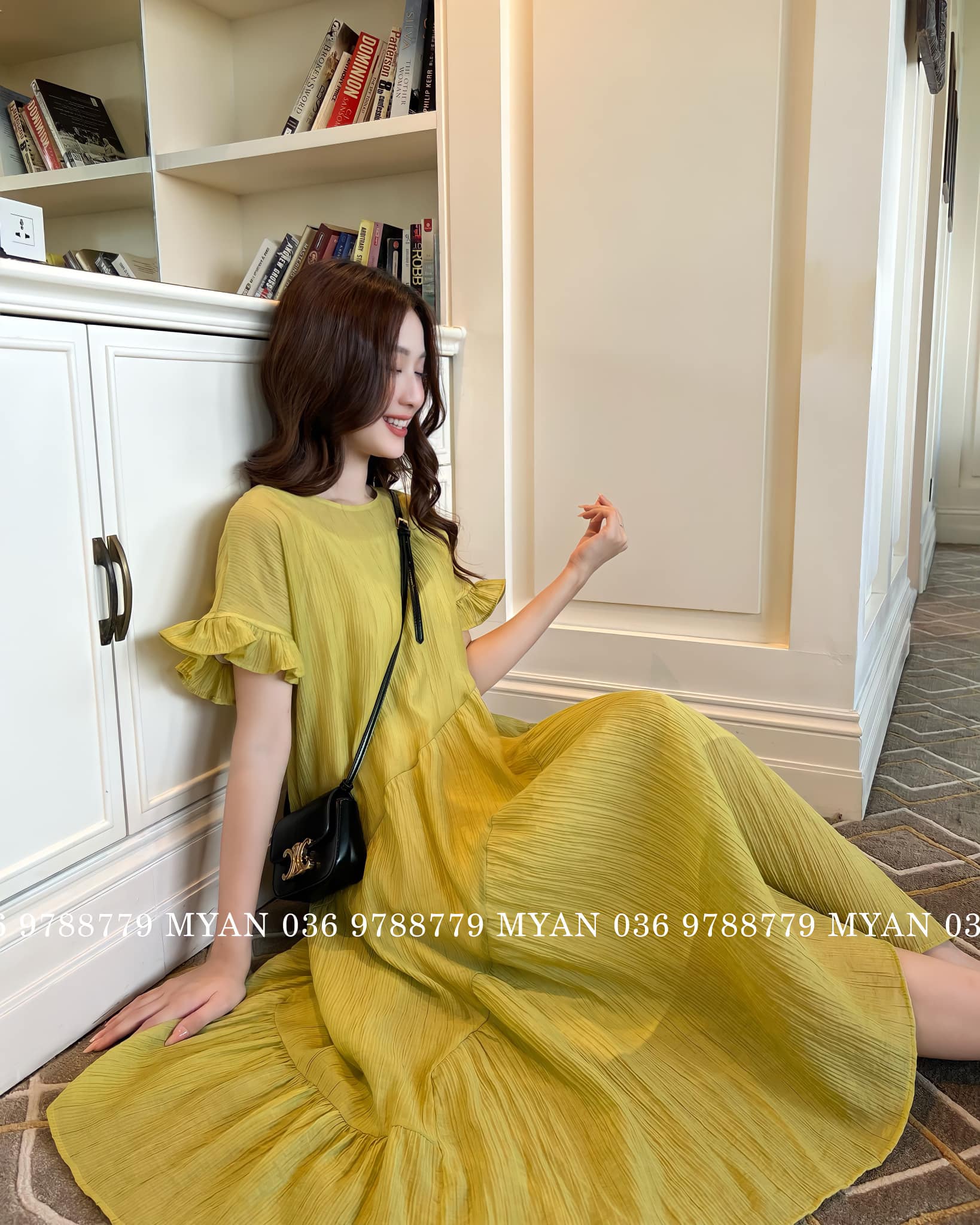 Đầm váy nữ voan hoa 2 dây xòe mocking nhún ngực với tone màu vàng rực rỡ,  tôn da dành cho các nàng yêu | Shopee Việt Nam