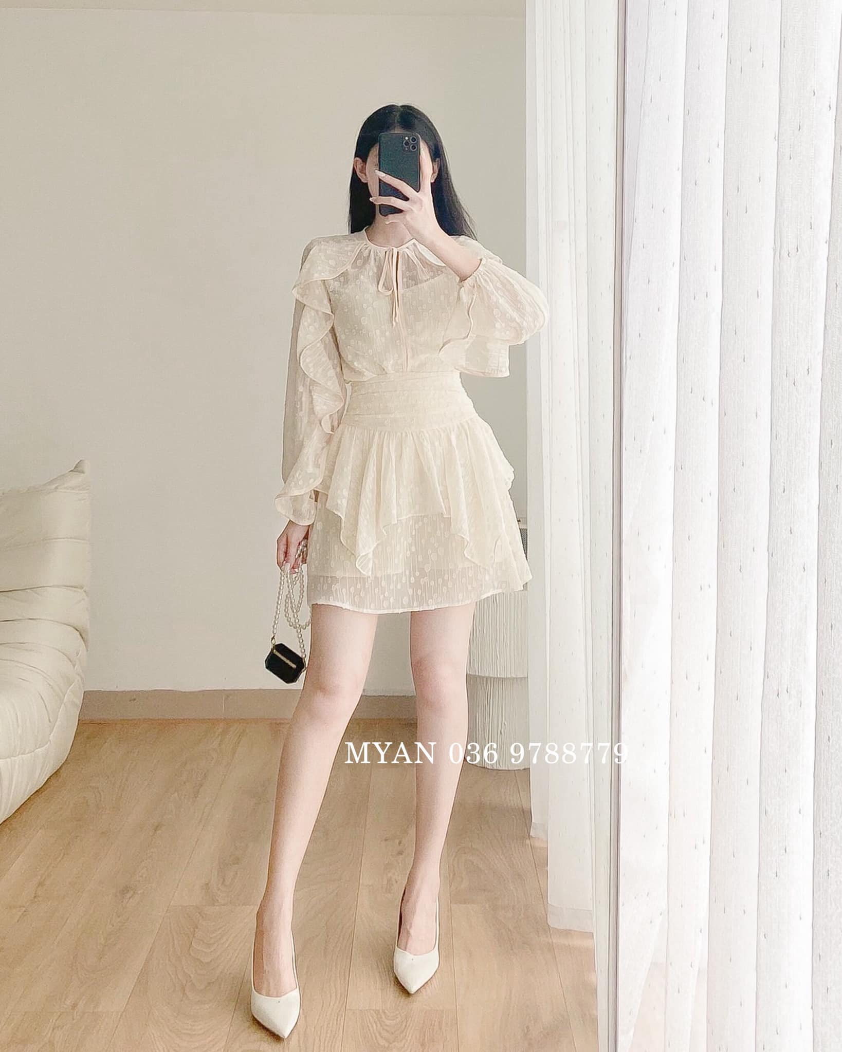 Váy mini trắng phối voan – HIME