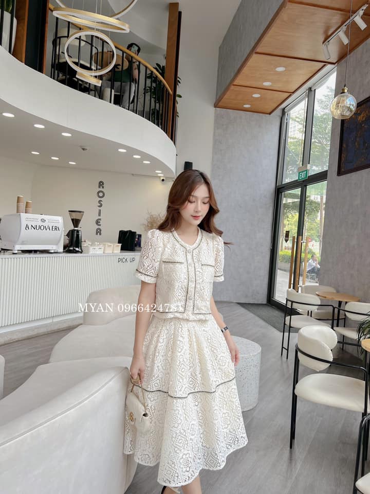 Chân váy xòe trắng phối ren CV03-11 | Thời trang công sở K&K Fashion