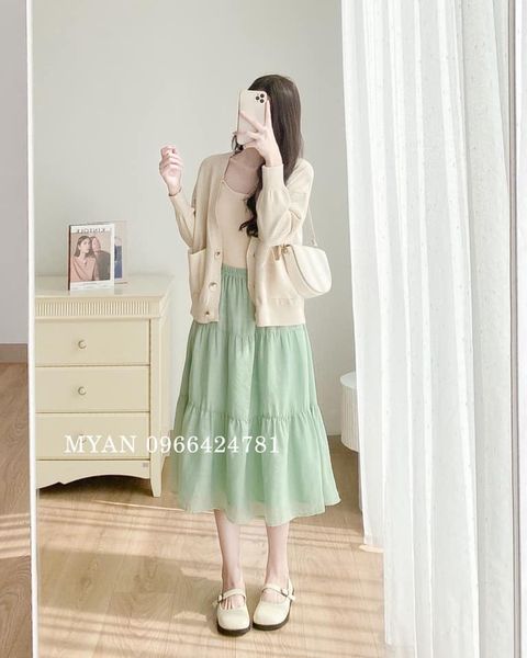 MS1079 Chân váy dài dáng xoè 3 tầng, chân váy nữ vintage | Phu Linh -  Fashion & More