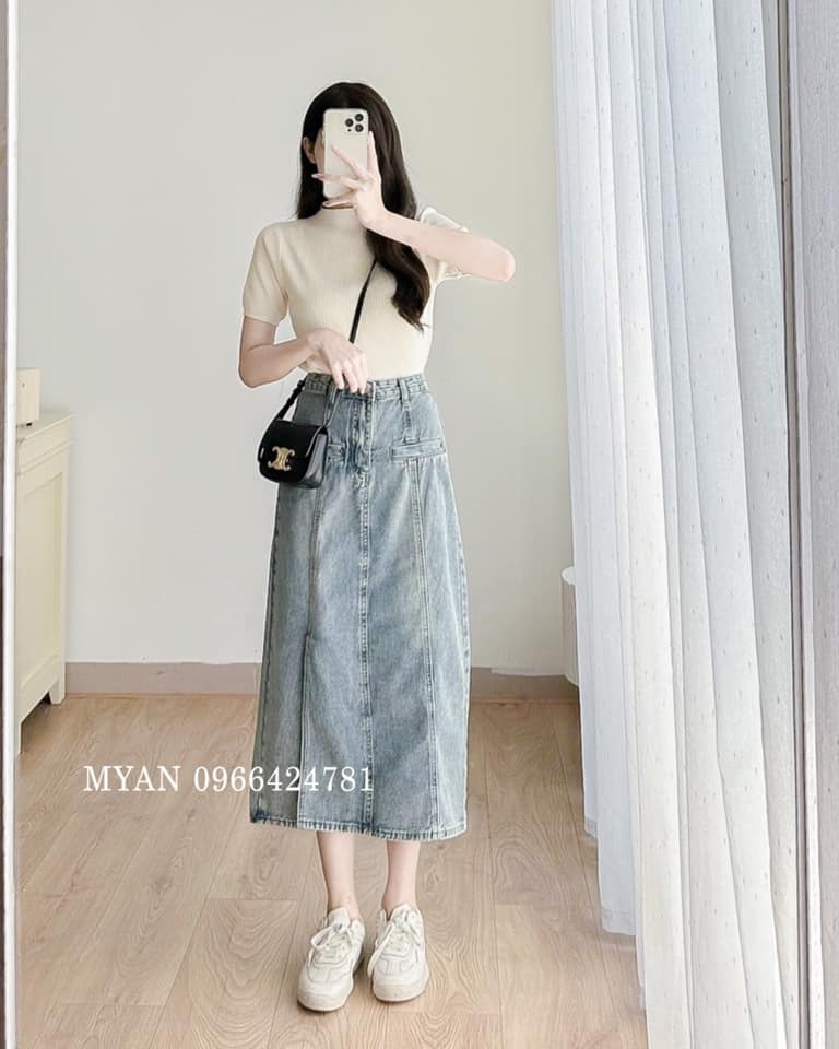 Chân váy chữ A dáng dài xẻ tà midi chất liệu tuyết mưa dày dặn Sun Fashion  | Shopee Việt Nam