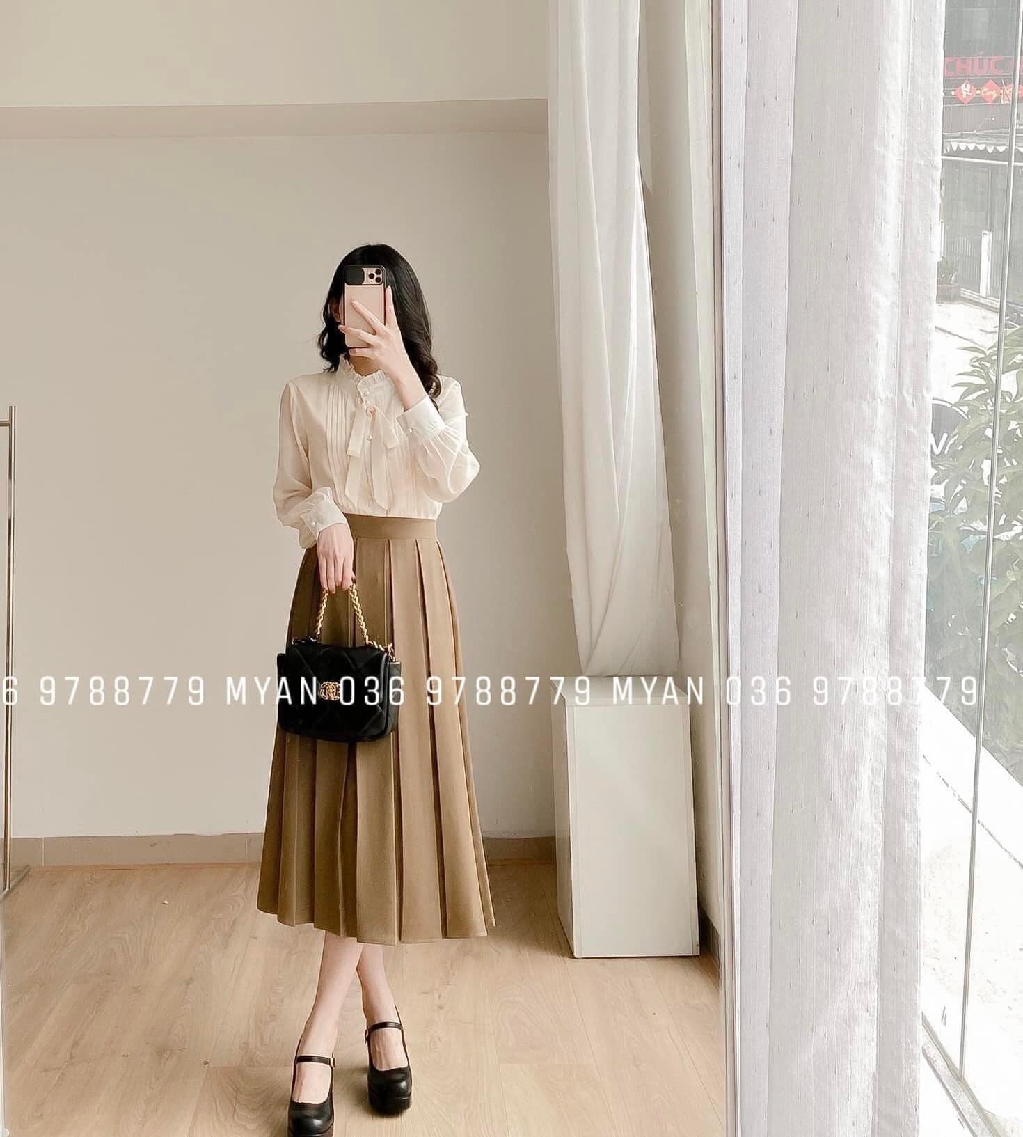 Chân Váy Xếp Ly Nữ Dáng Dài Lưng Thun | FM Style