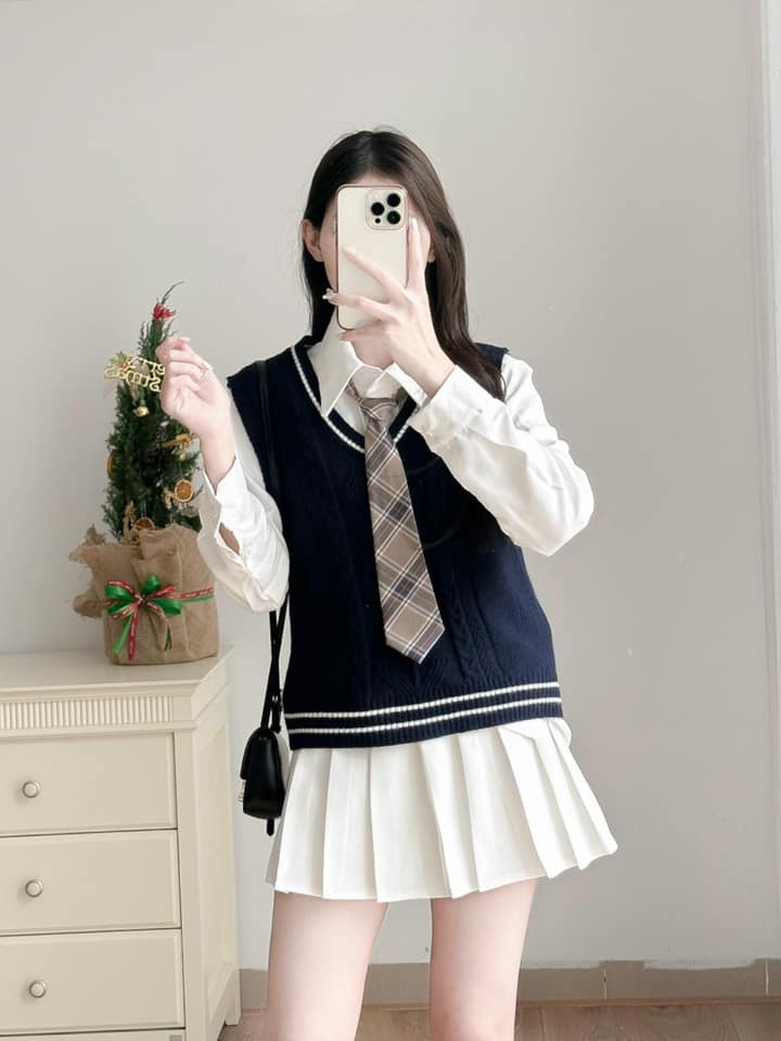 Set váy sơ mi tay phồng kèm áo vest gile Ulzzang-HC448.Ảnh thật 5 hình cuối  - Áo vest, blazer nữ | ThờiTrangNữ.vn