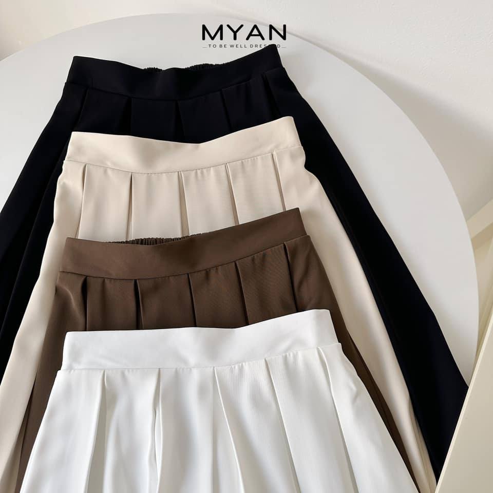 Chân váy xếp ly cạp chun MYAN phối xích kim loại 1 lớp phong cách cơ bản,  thanh lịch màu rêu, đen V122216 (6202) | Shopee Việt Nam