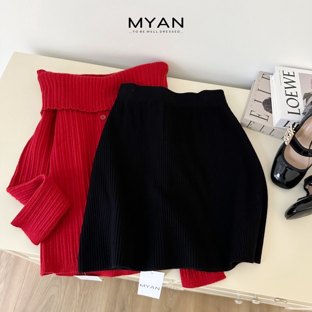 Sét áo và chân váy dạ tweed màu đỏ - Chân váy | ThờiTrangNữ.vn