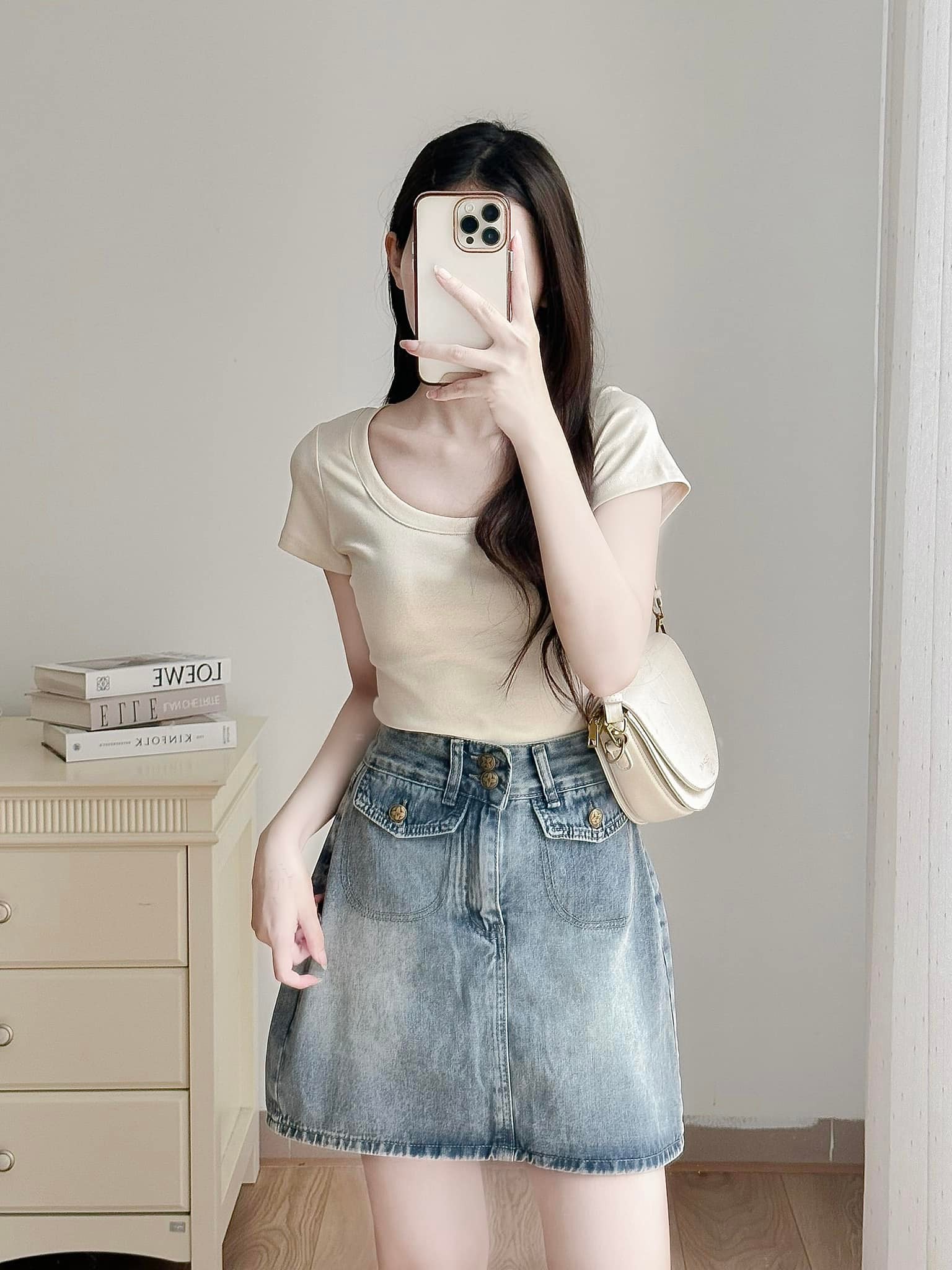 Chân váy Jean ngắn ôm eo cao phong cách Hàn Quốc T001 - 1906_112040904