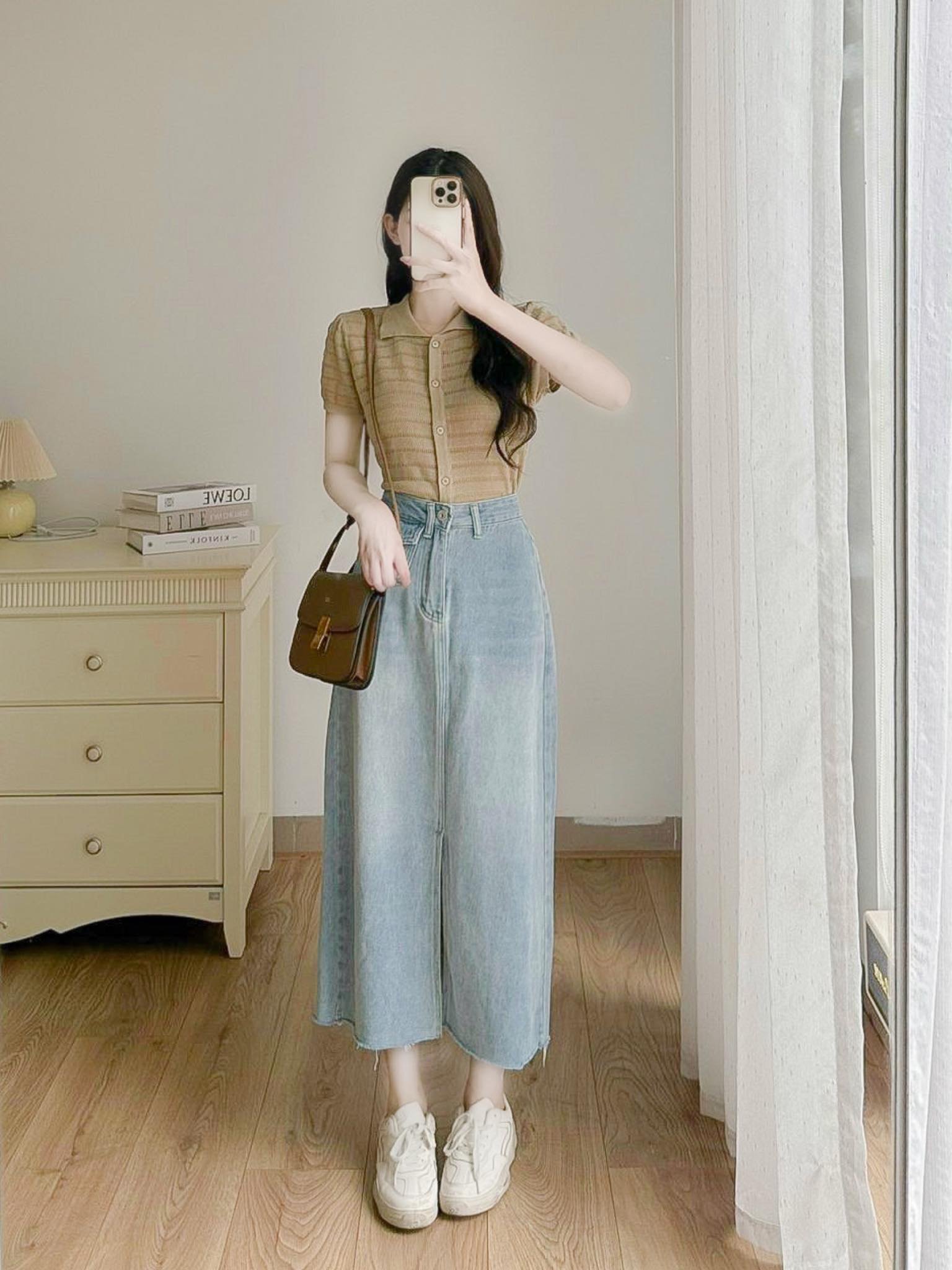 Chân váy jean ngắn xẻ tà | Shopee Việt Nam