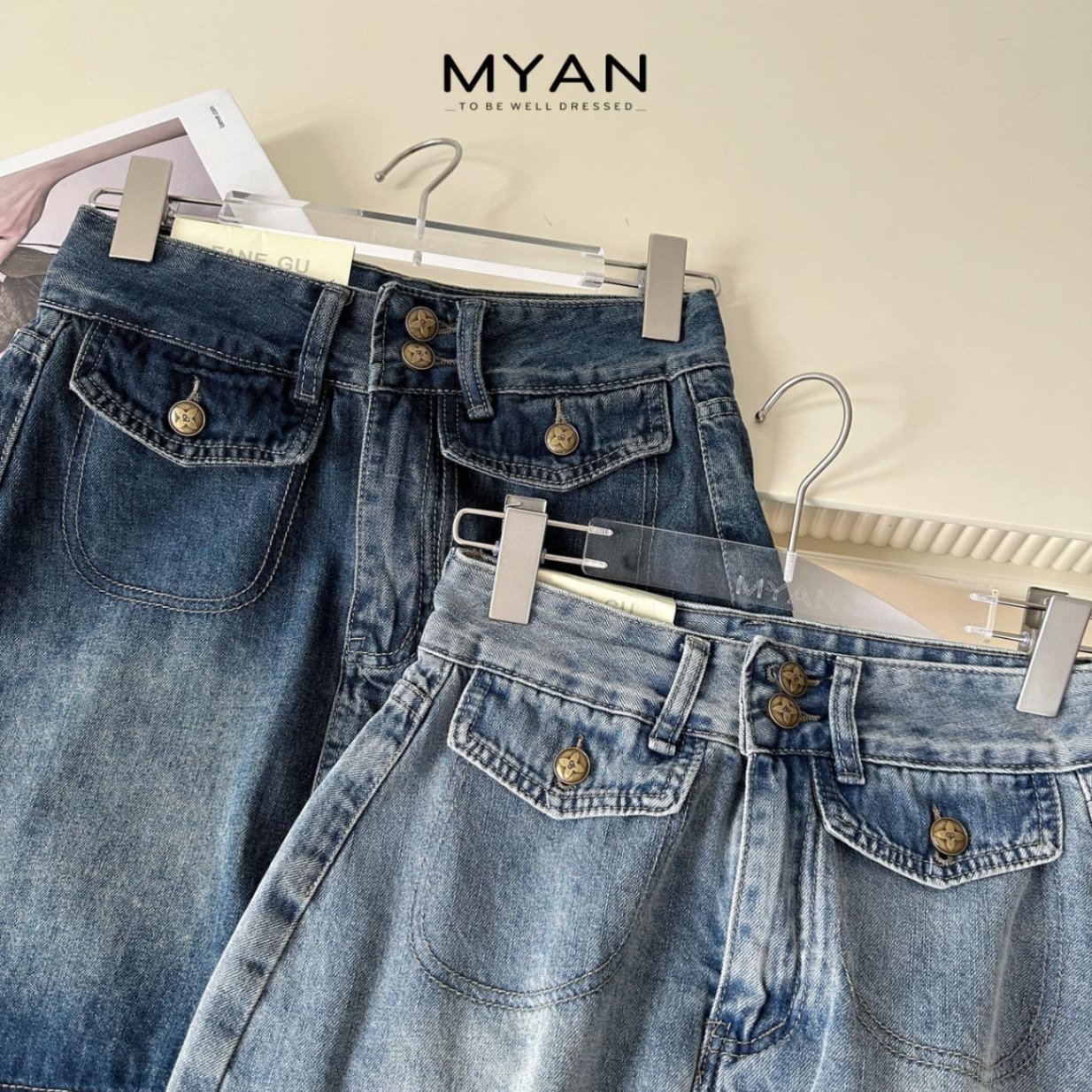 Cám Store | Quần váy jean túi hộp phối dây kéo khoen TM | CAMSTORE.COM.