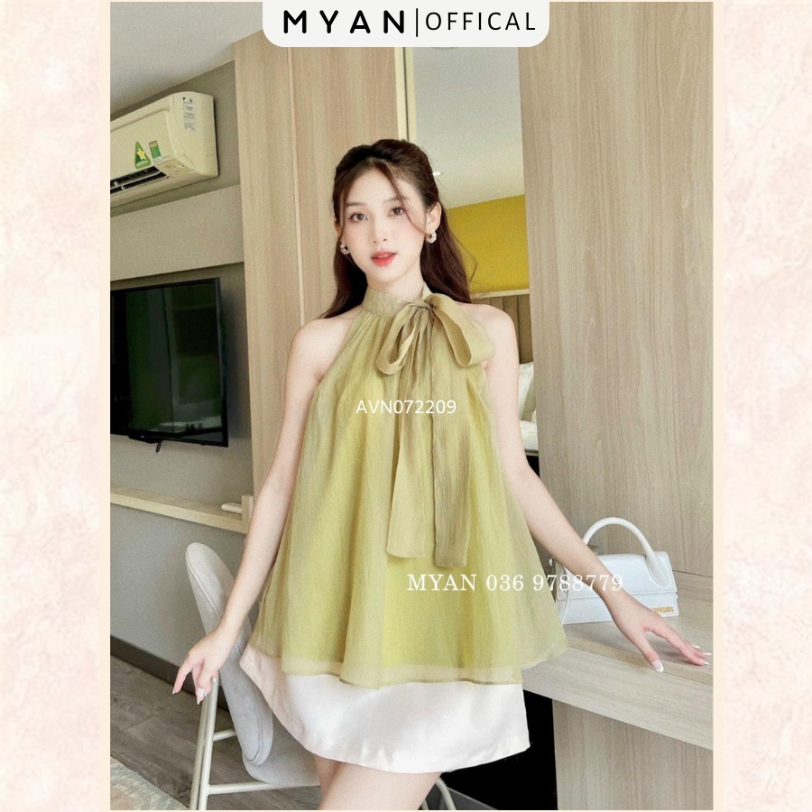 Đầm cổ yếm Sơn Trà - Xanh cốm