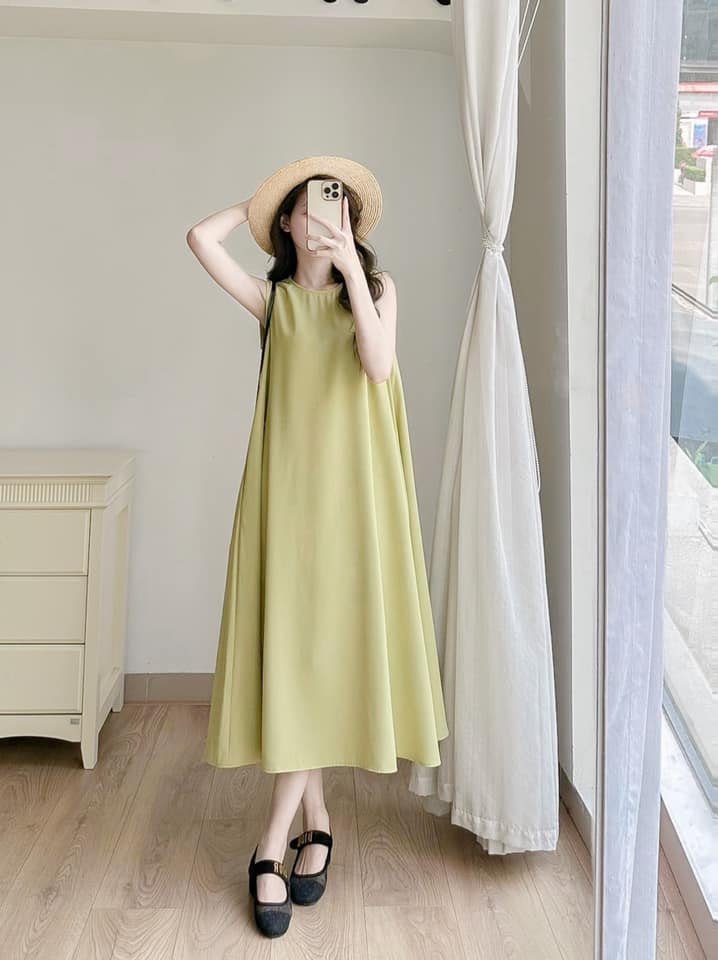 Đầm Suông A Xanh cổ vuông đính pha lê thủ công DL514 – Thời Trang Xinh