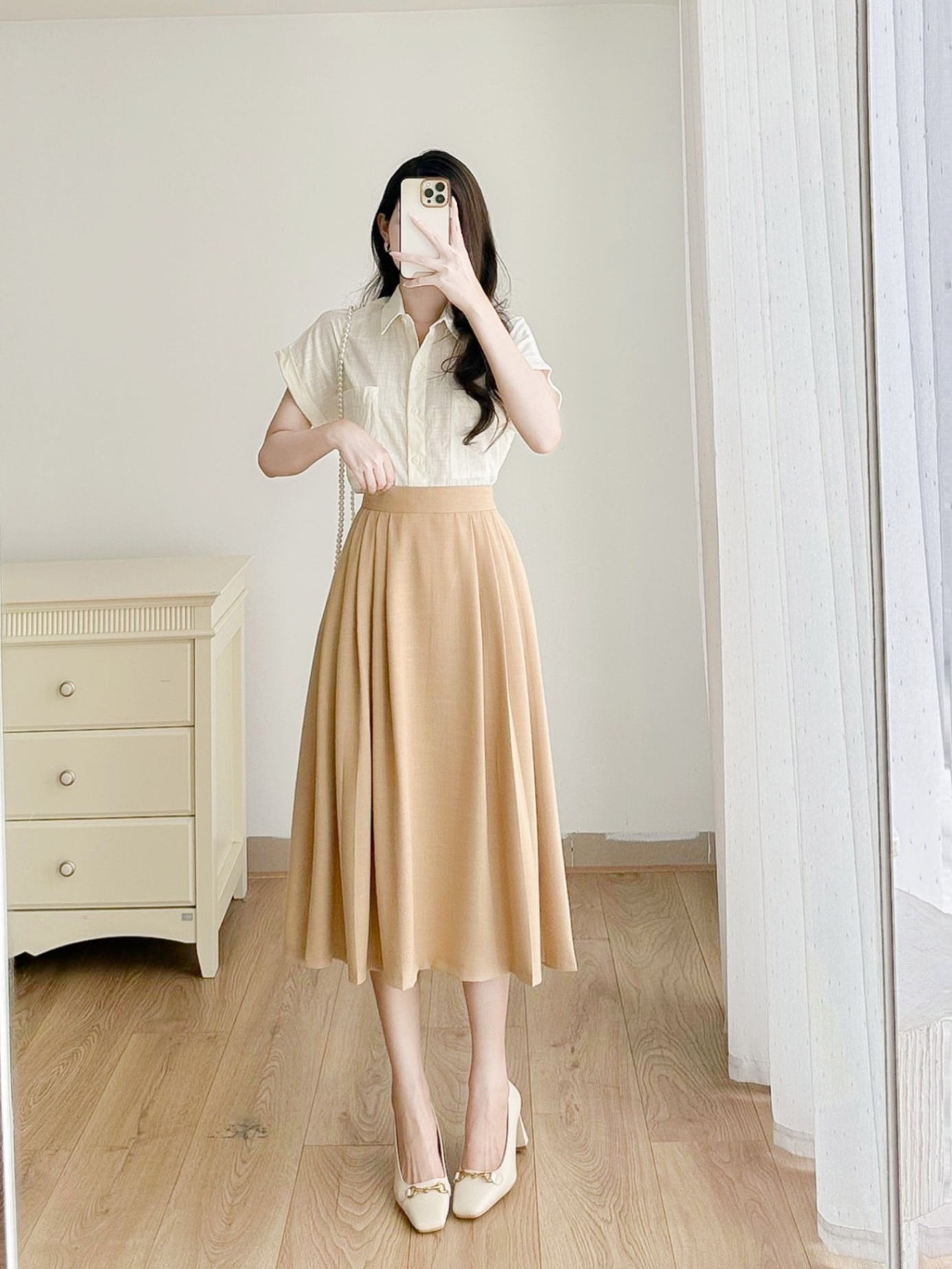 Chân váy xếp ly sườn dáng dài