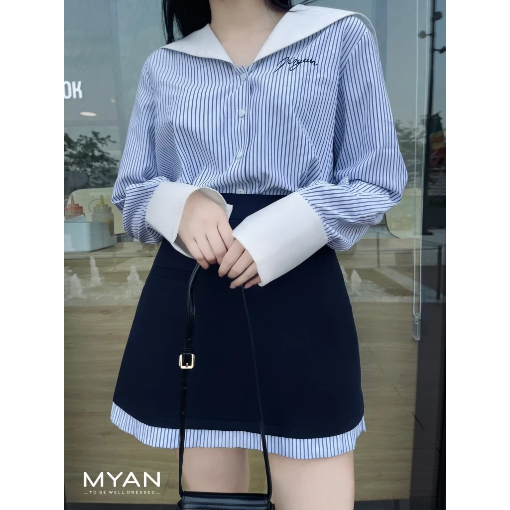 Chân váy mini dáng A phối gấu kẻ
