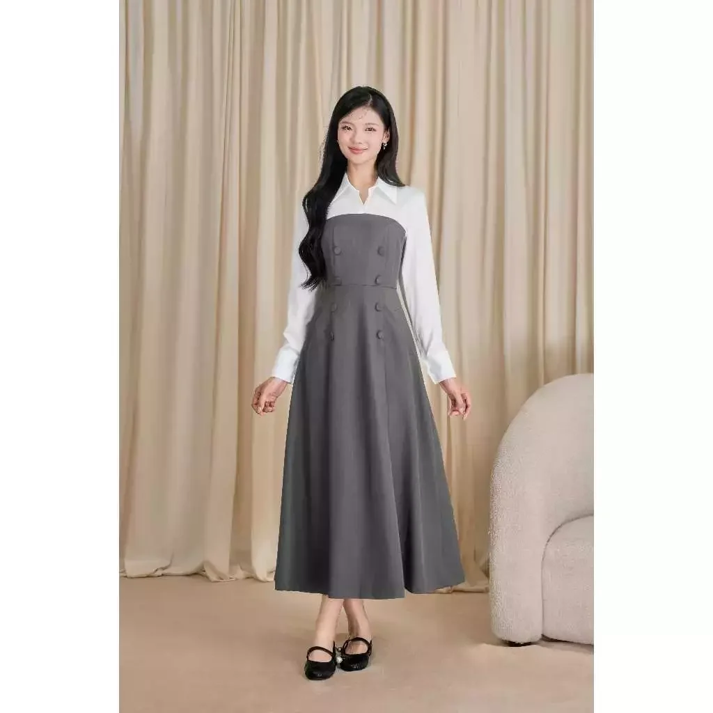 Váy liền phối sơ mi dài tay