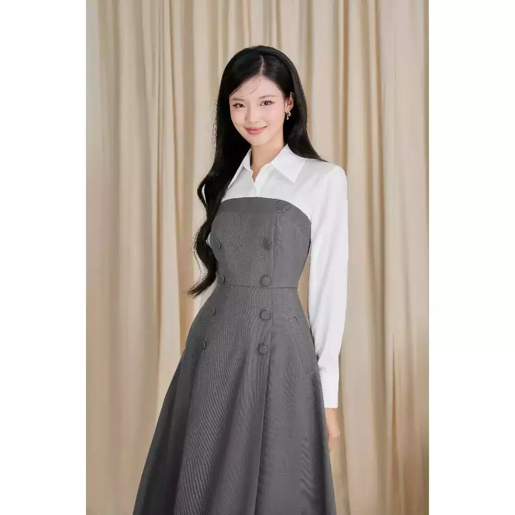 Váy liền phối sơ mi dài tay
