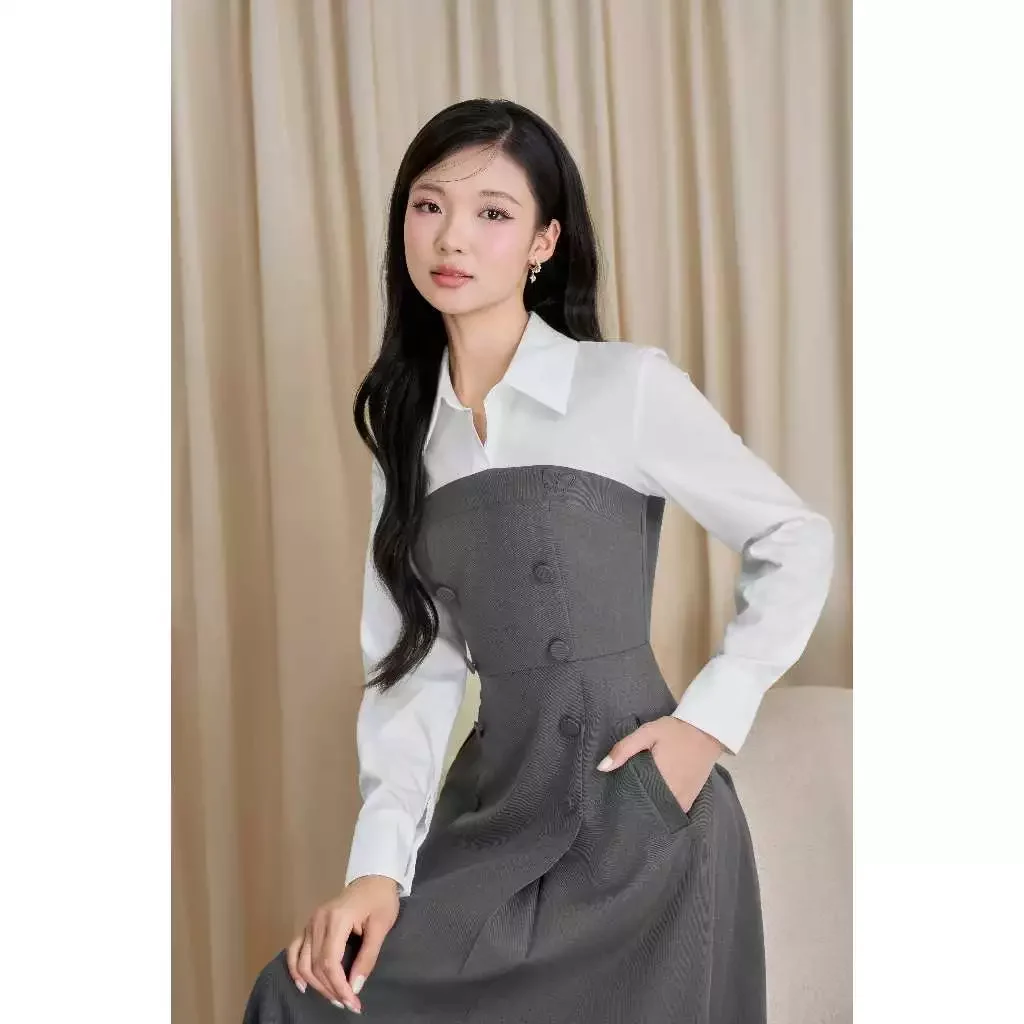 Váy liền phối sơ mi dài tay
