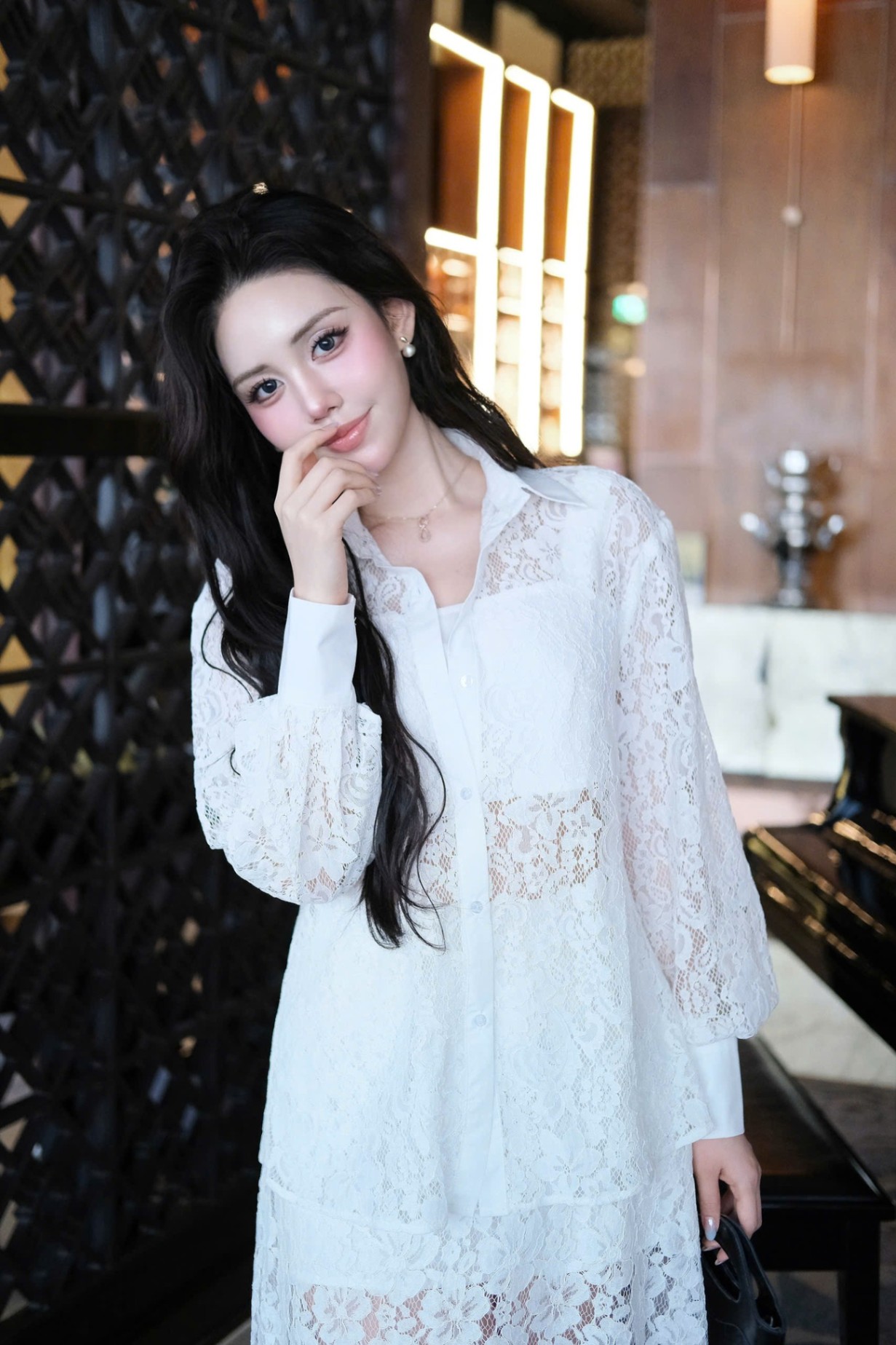 Áo sơ mi ren cổ đức dài tay