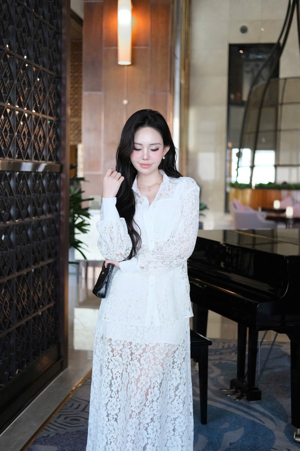 Áo sơ mi ren cổ đức dài tay