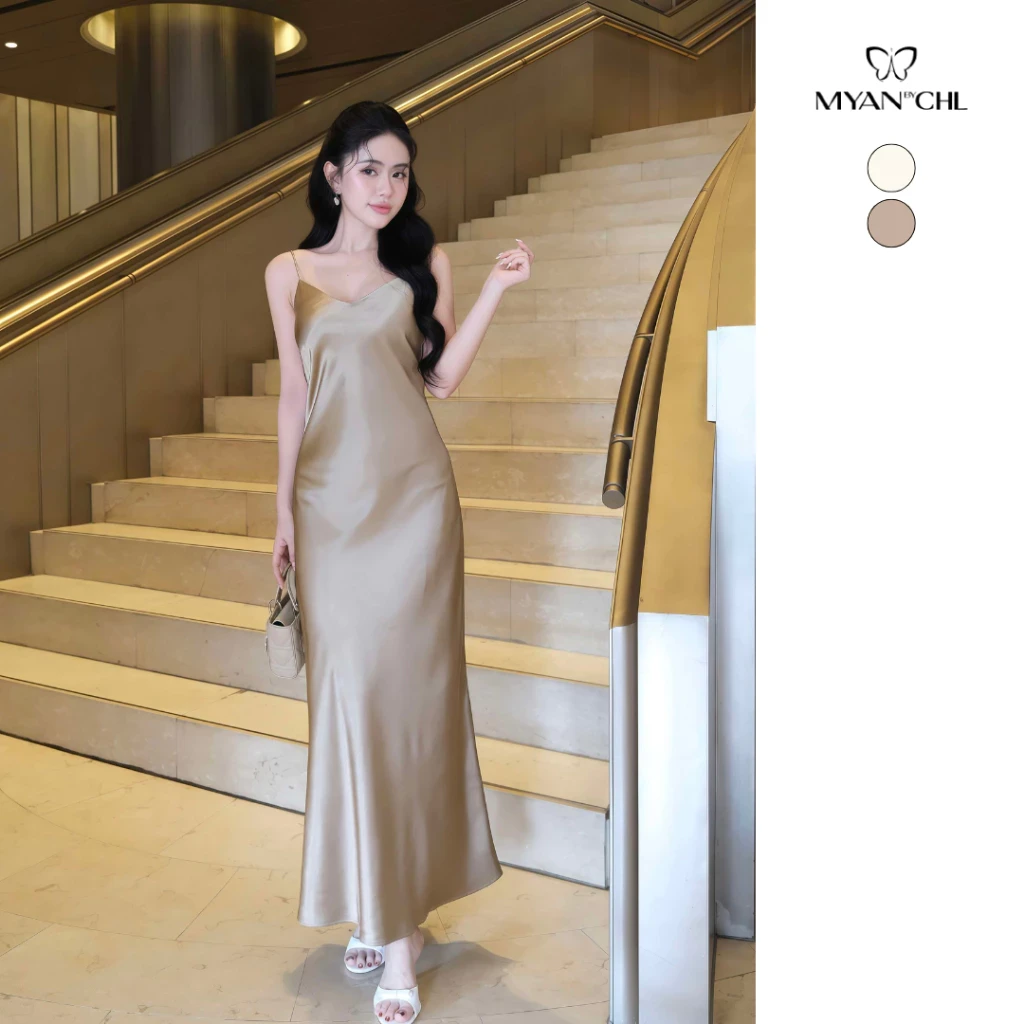 Váy lụa 2 dây dáng dài