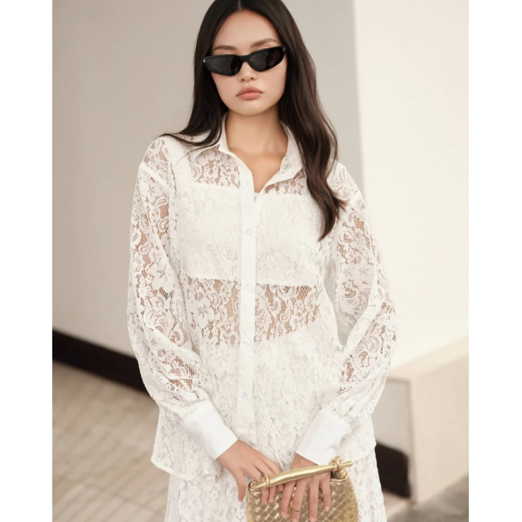 Áo sơ mi ren cổ đức dài tay
