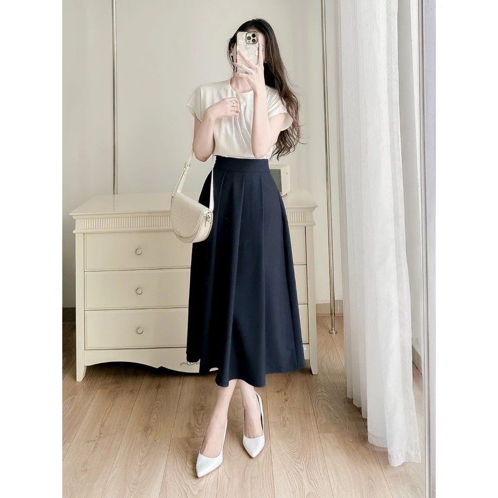 Chân váy dài xếp ly lật bản to