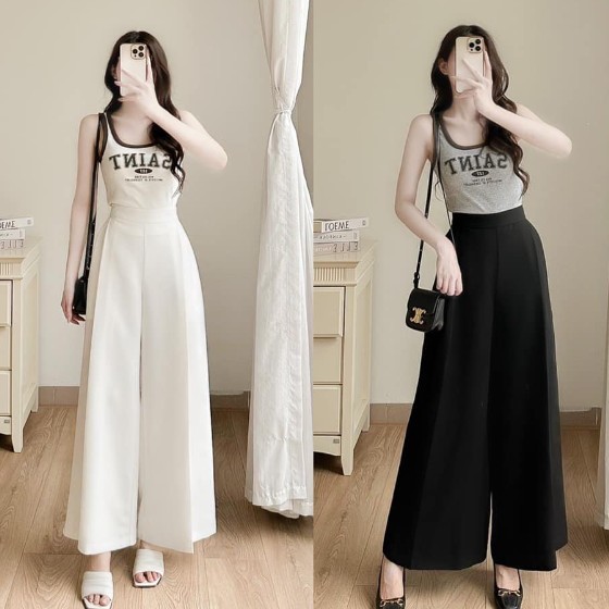 Quần ống rộng xếp ly