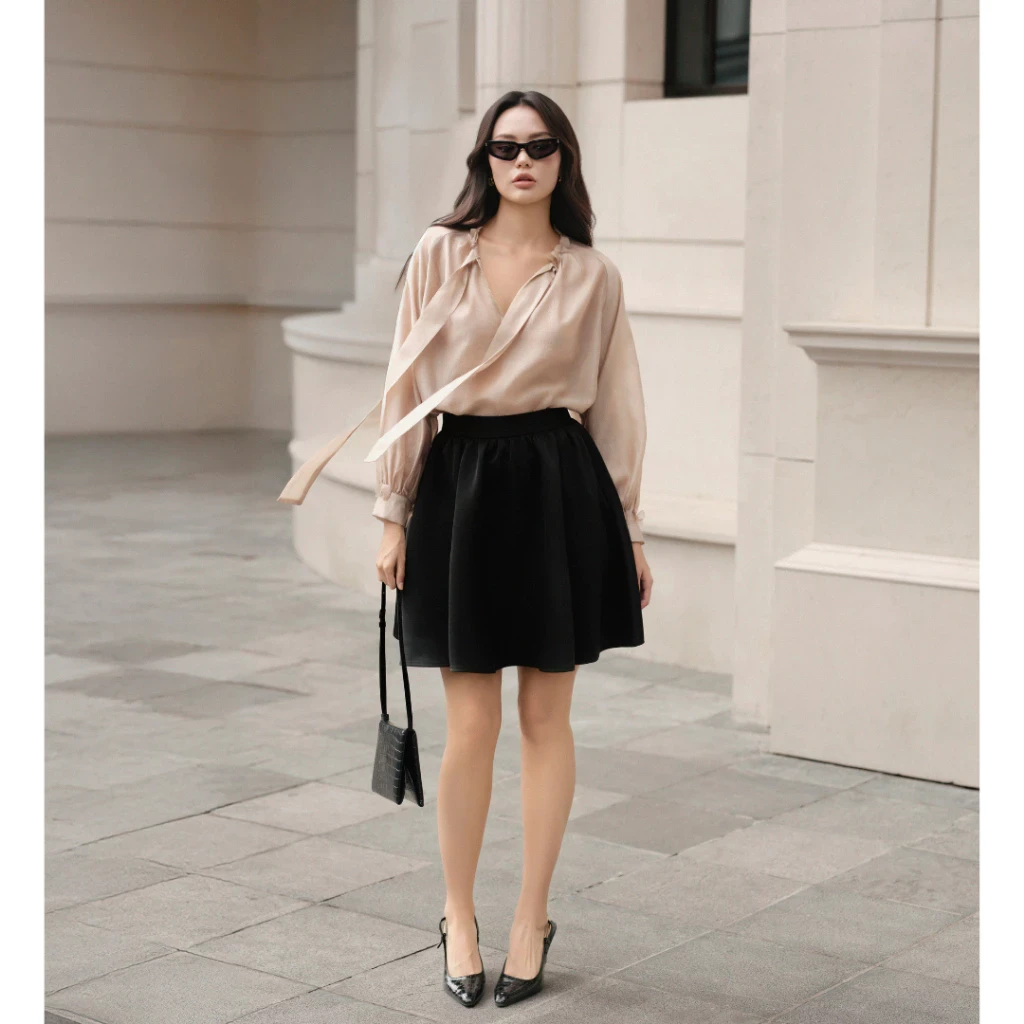 Chân váy tafta lụa nhún xòe
