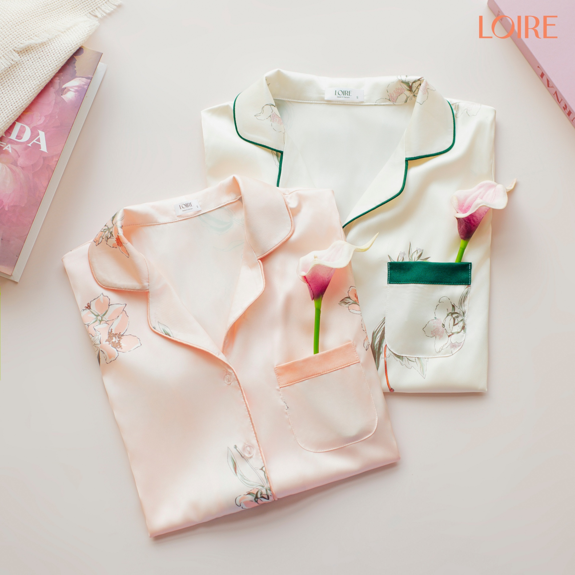 Bộ Đồ Ngủ Pijama Dài Tay Lụa Pháp Cao Cấp Cao Cấp Họa Tiết Nhẹ Nhàng Sang Trọng Loirechic PDD11