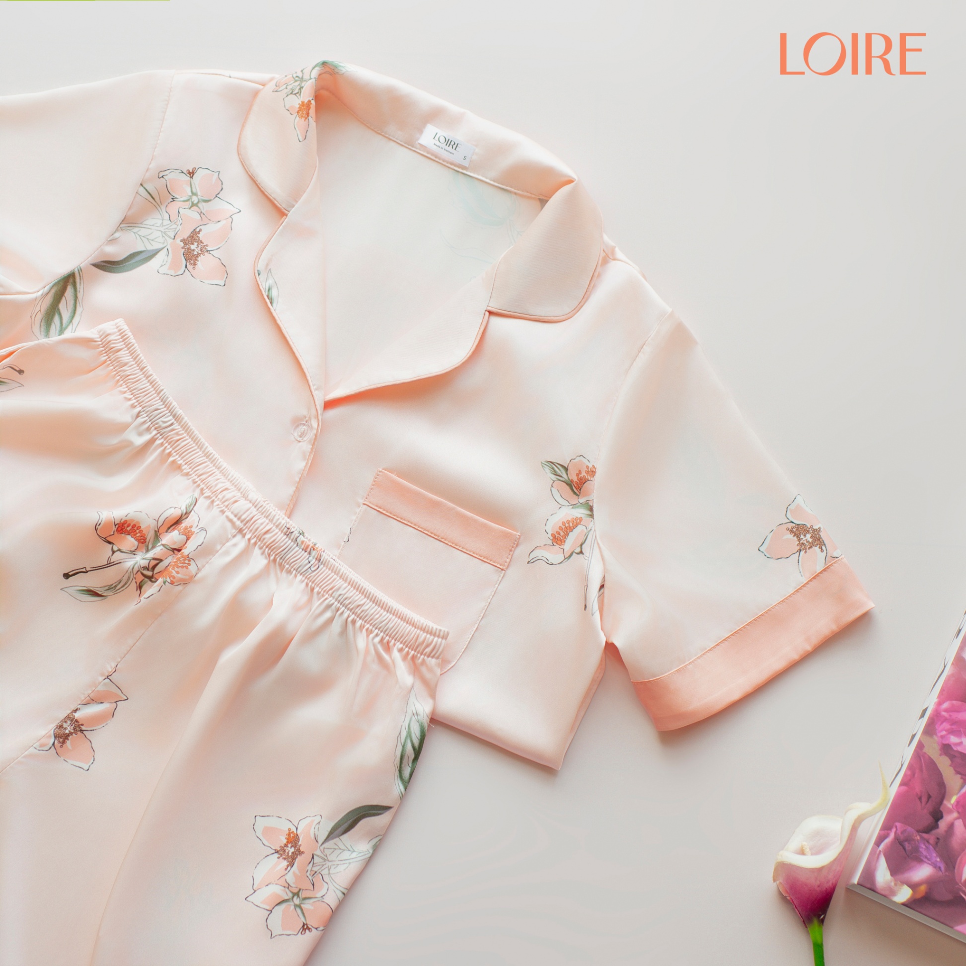 Bộ Đồ Ngủ Nữ Pijama Quần Dài Áo Cộc Lụa Pháp Cao Cấp Họa Tiết Nhẹ Nhàng, Sang Trọng Loirechic PCD10