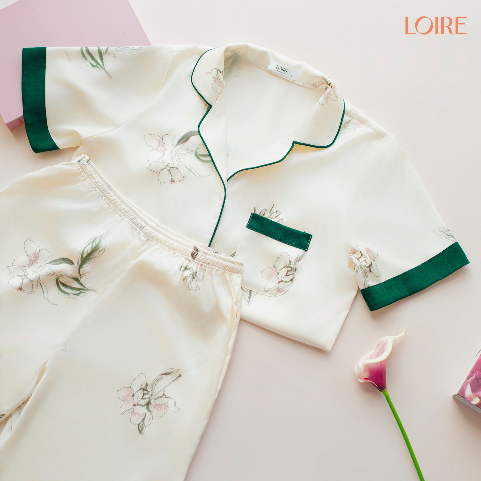 Bộ Đồ Ngủ Nữ Pijama Quần Dài Áo Cộc Lụa Pháp Cao Cấp Họa Tiết Nhẹ Nhàng, Sang Trọng Loirechic PCD10