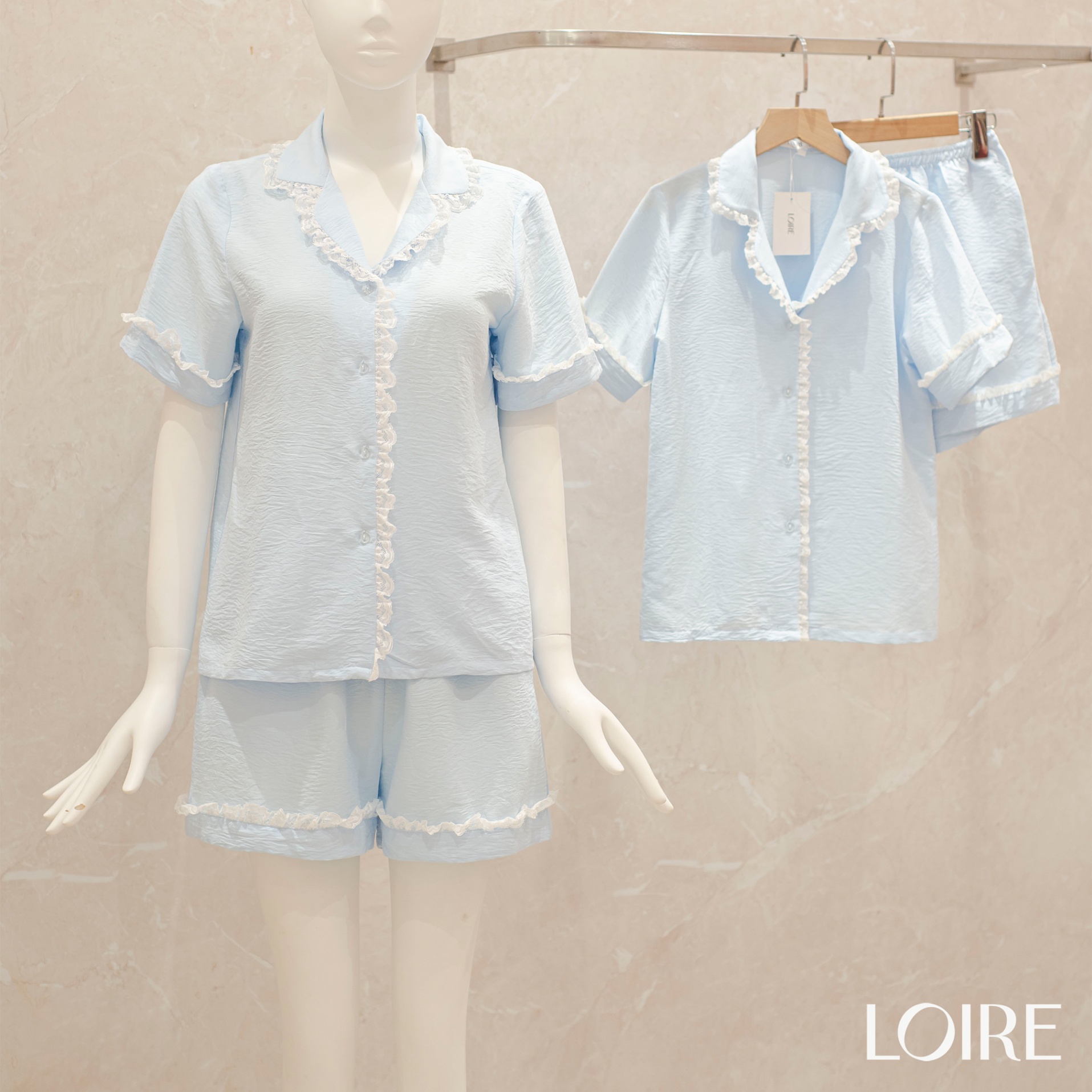 Bộ Pijama Mặc Nhà Chất Liệu Đũi Mát Phối Ren FDMN250316