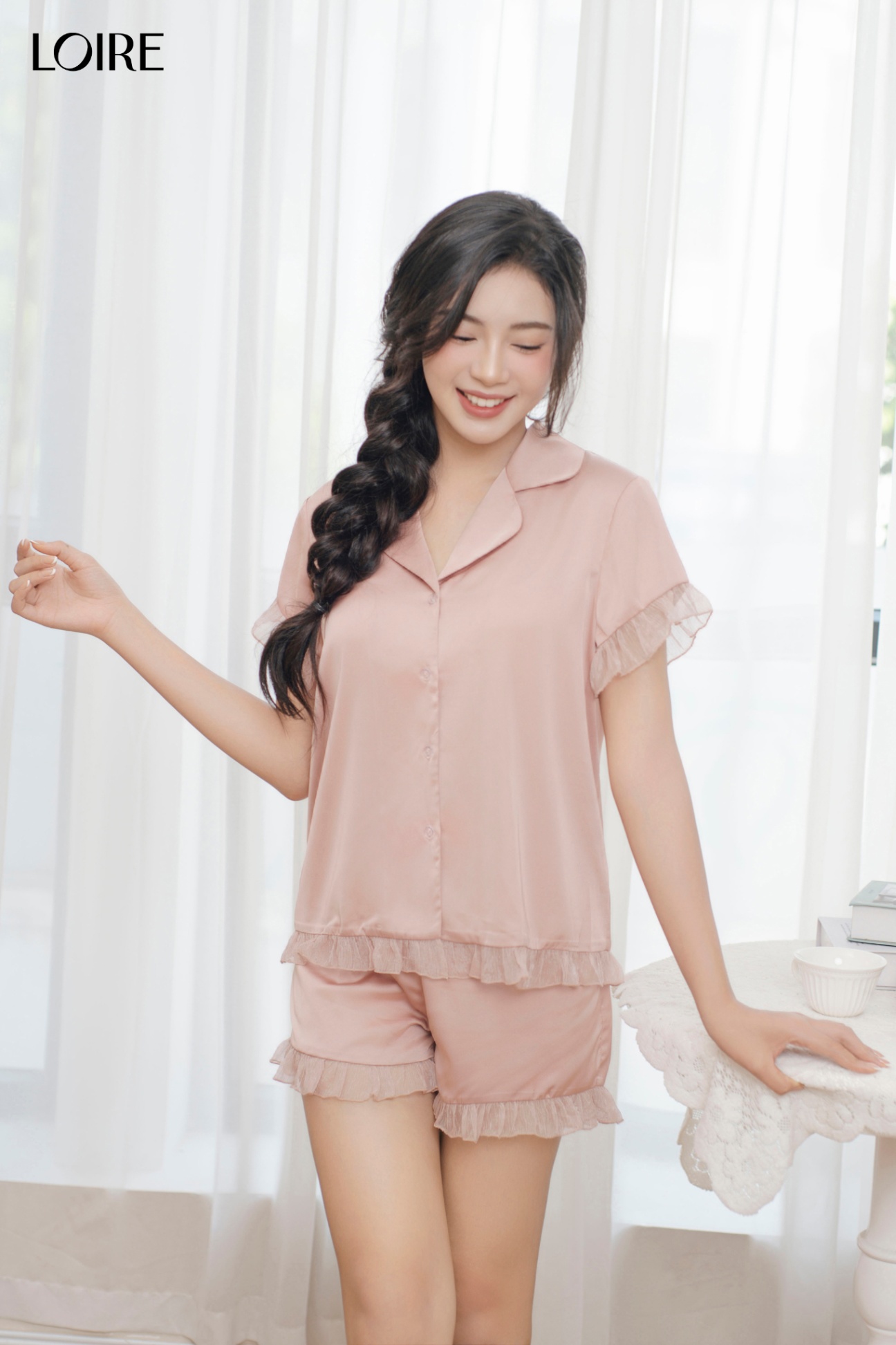 Bộ Pijama Lụa Pháp Phối Voan FDMN250311