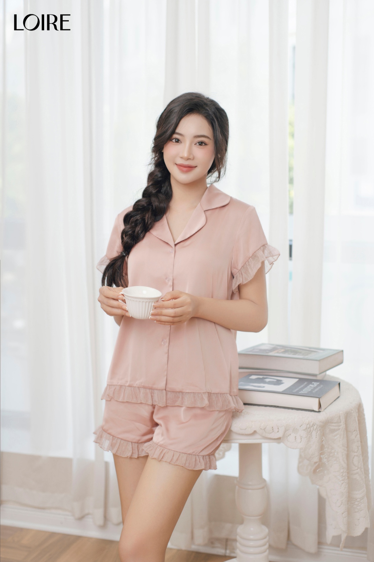 Bộ Pijama Lụa Pháp Phối Voan FDMN250311