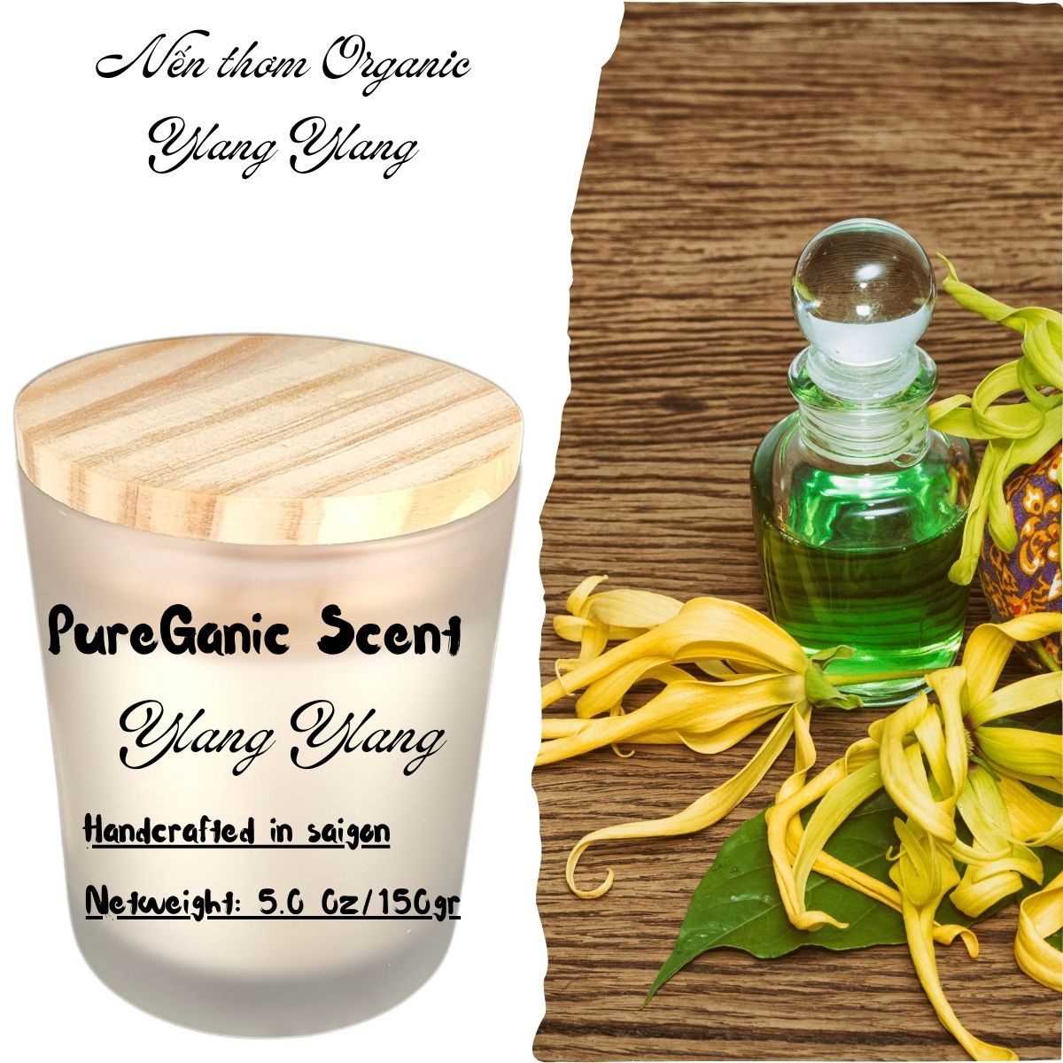 Nến Thơm Pureganic Hương Ylang Chứa Tinh Dầu Hữu Cơ Nhập Khẩu An Thần Thanh Lọc Không Khí - 1 hũ