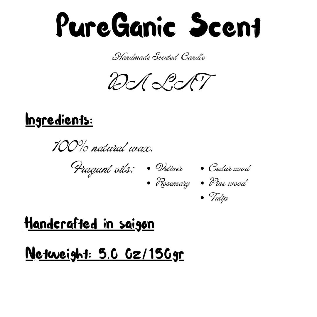 Nến Thơm Pureganic Đà Lạt Sáp Tự Nhiên Không Khói Và Tinh Dầu Hữu Cơ An Thần Thanh Lọc Không Khí - 1 hũ