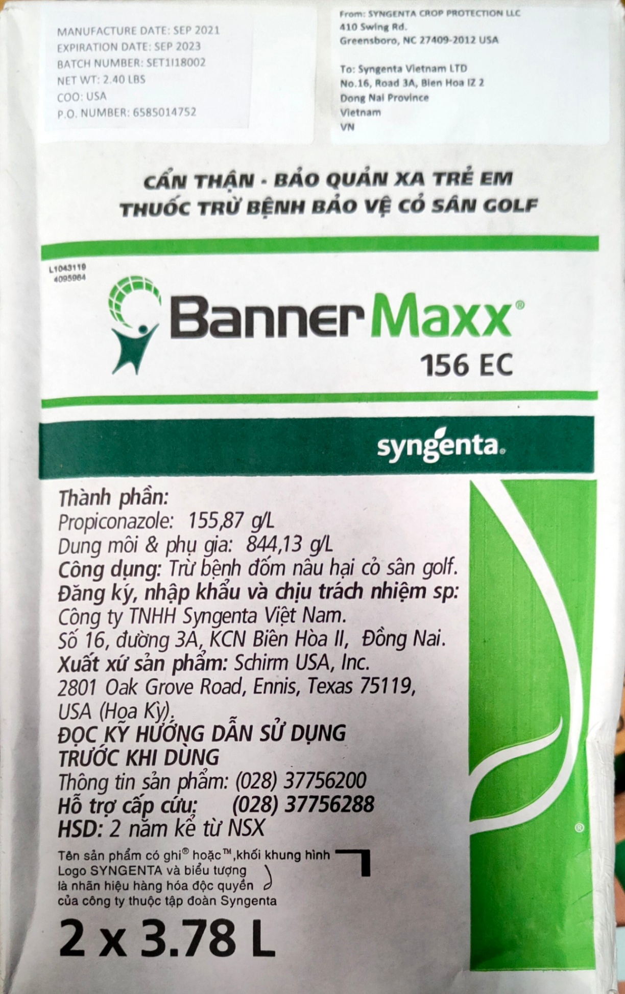 Sản phẩm được chứng nhận: Thuốc trừ sâu Banner Maxx 156EC