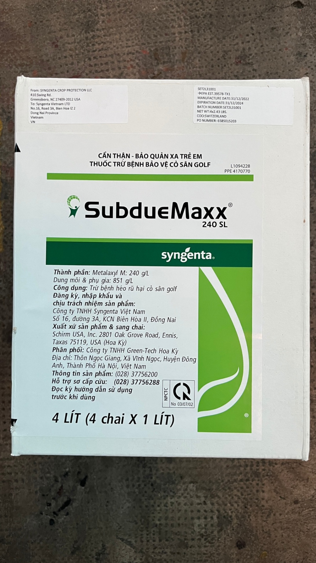 Sản phẩm được chứng nhận: thuốc trừ bệnh Subdue Maxx 240SL của công ty TNHH Syngenta Việt Nam