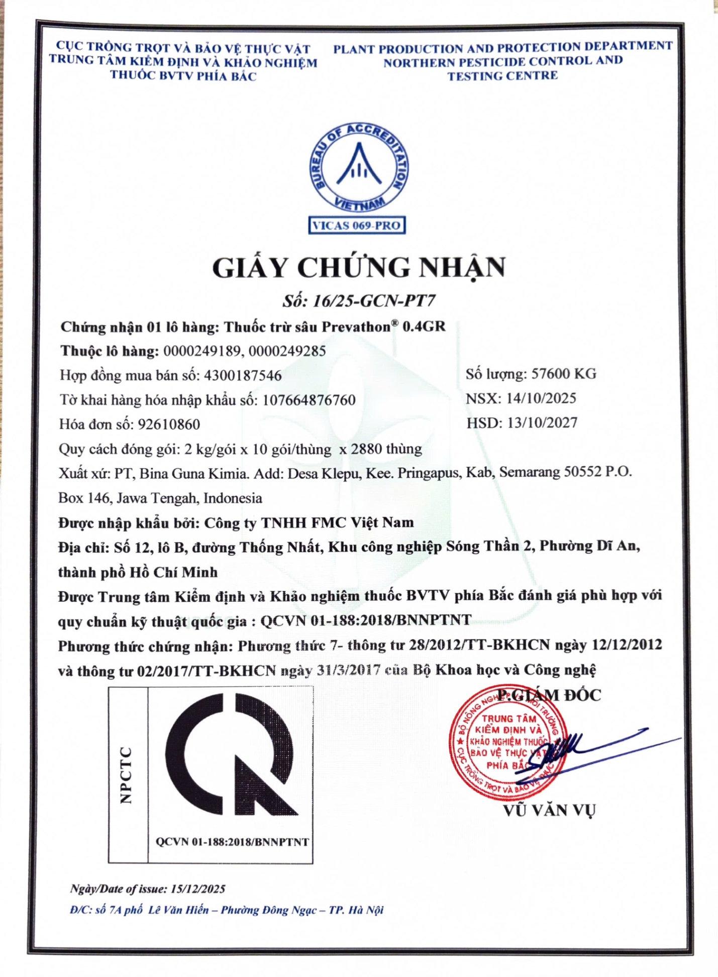 SẢN PHẨM THUỐC TRỪ SÂU PREVATHON 0.4GR CỦA CÔNG TY TNHH FMC VIỆT NAM