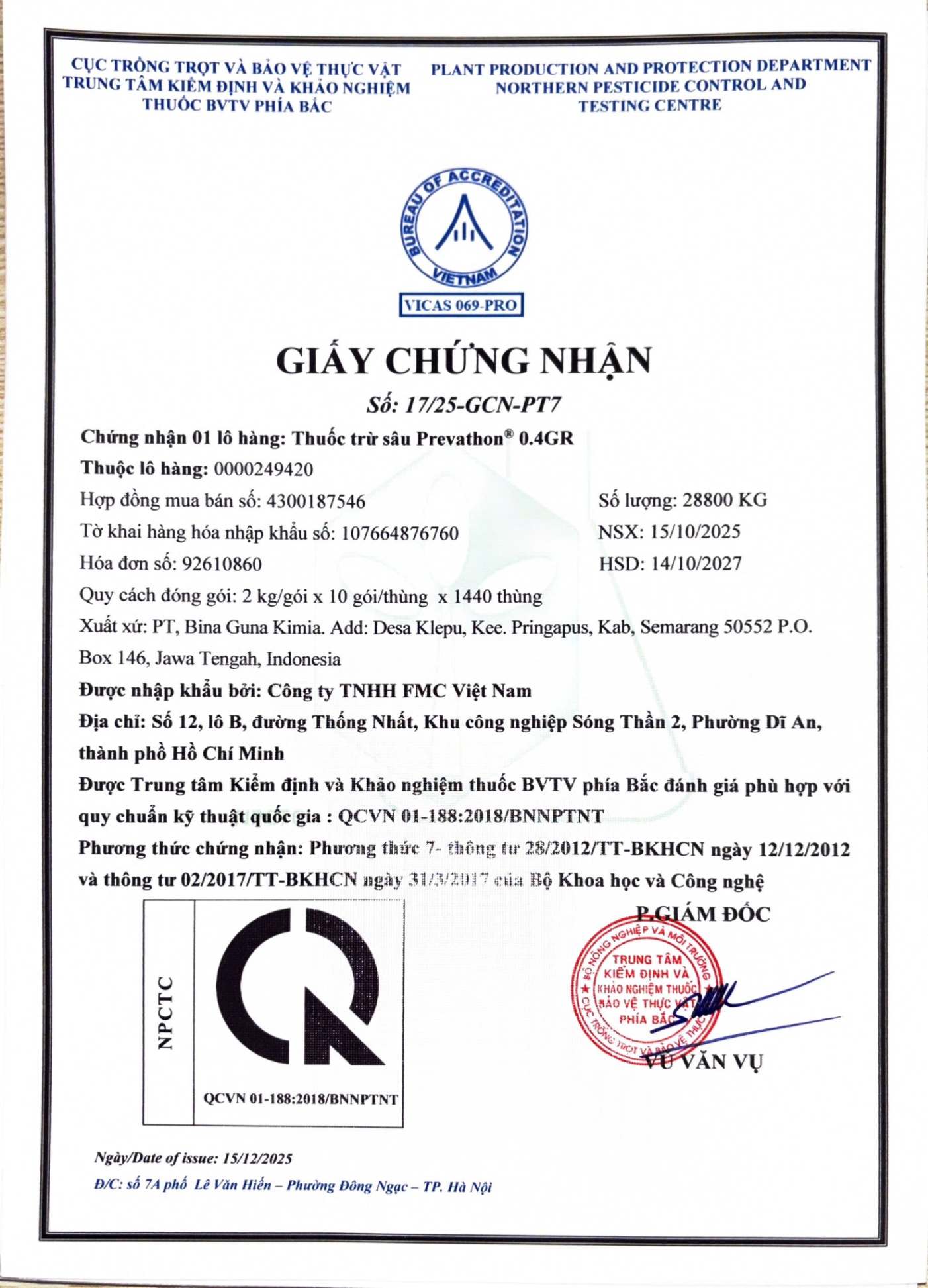 SẢN PHẨM THUỐC TRỪ SÂU PREVATHON 0.4GR CỦA CÔNG TY TNHH FMC VIỆT NAM