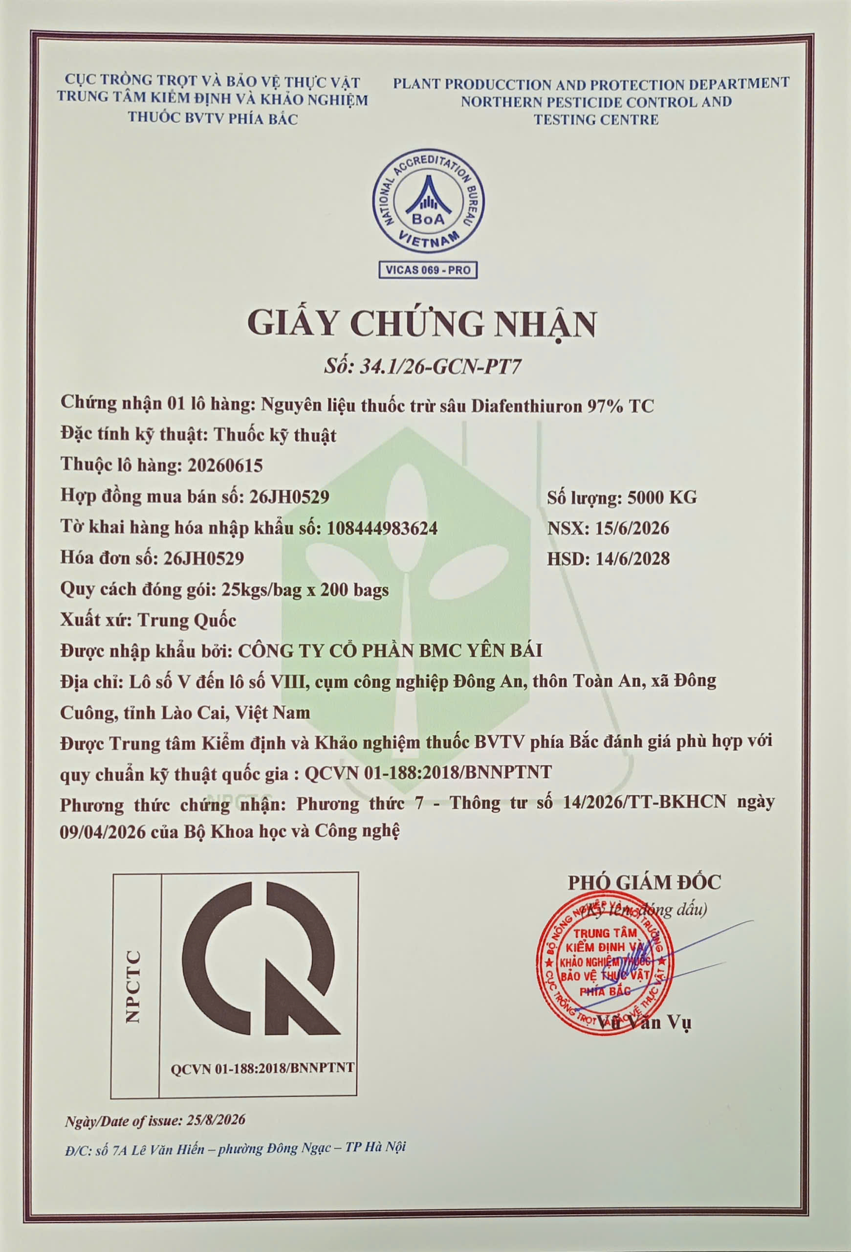 NGUYÊN LIỆU THUỐC BVTV CỦA CÔNG TY CỔ PHẦN BMC YÊN BÁI