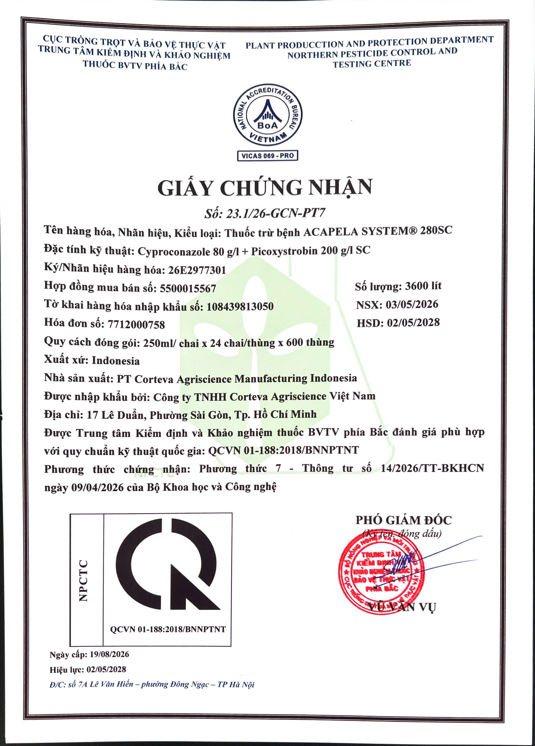 SẢN PHẨM THUỐC BVTV CỦA CÔNG TY TNHH CORTEVA AGRISCIENCE VIỆT NAM