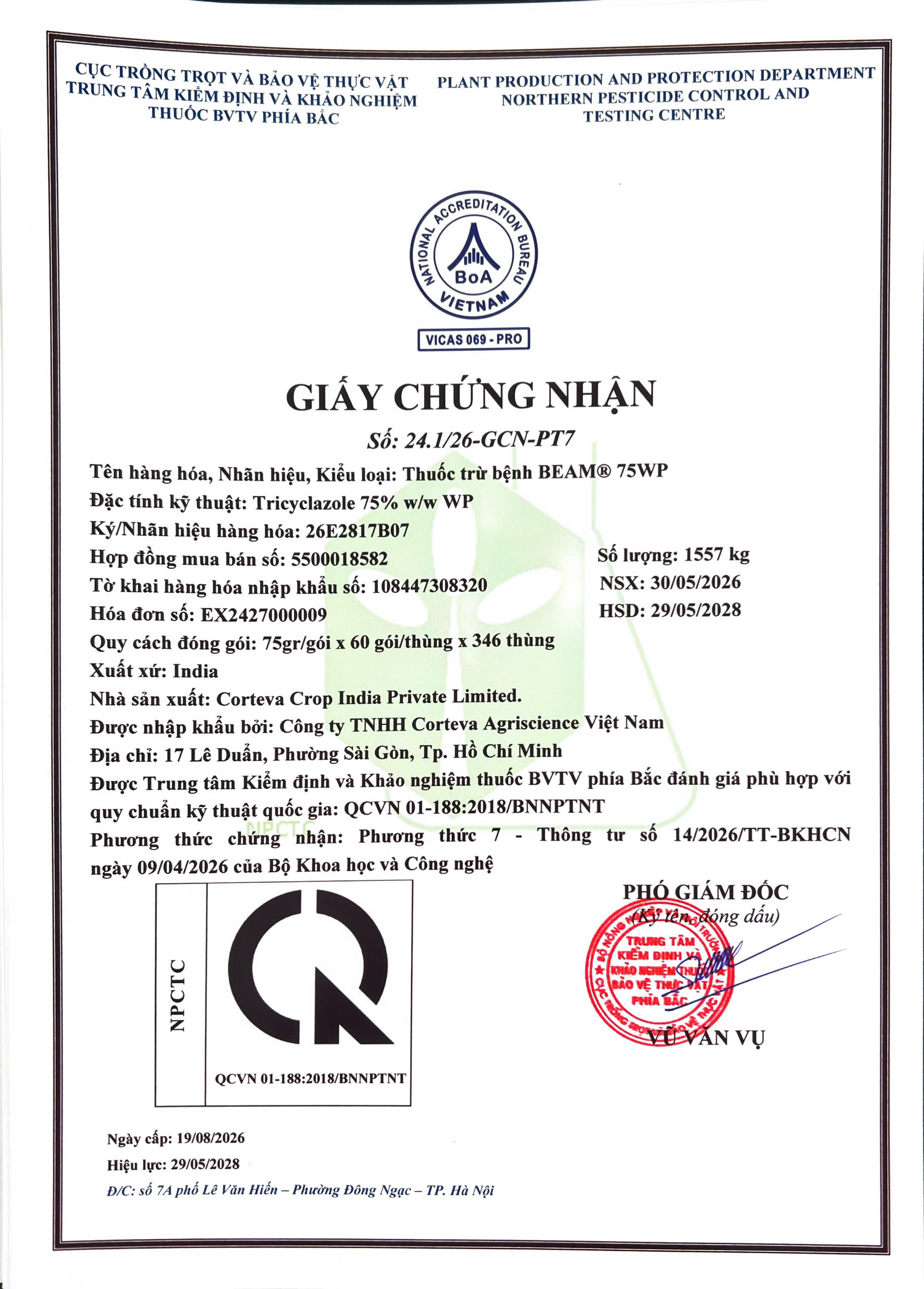 SẢN PHẨM THUỐC BVTV CỦA CÔNG TY TNHH CORTEVA AGRISCIENCE VIỆT NAM