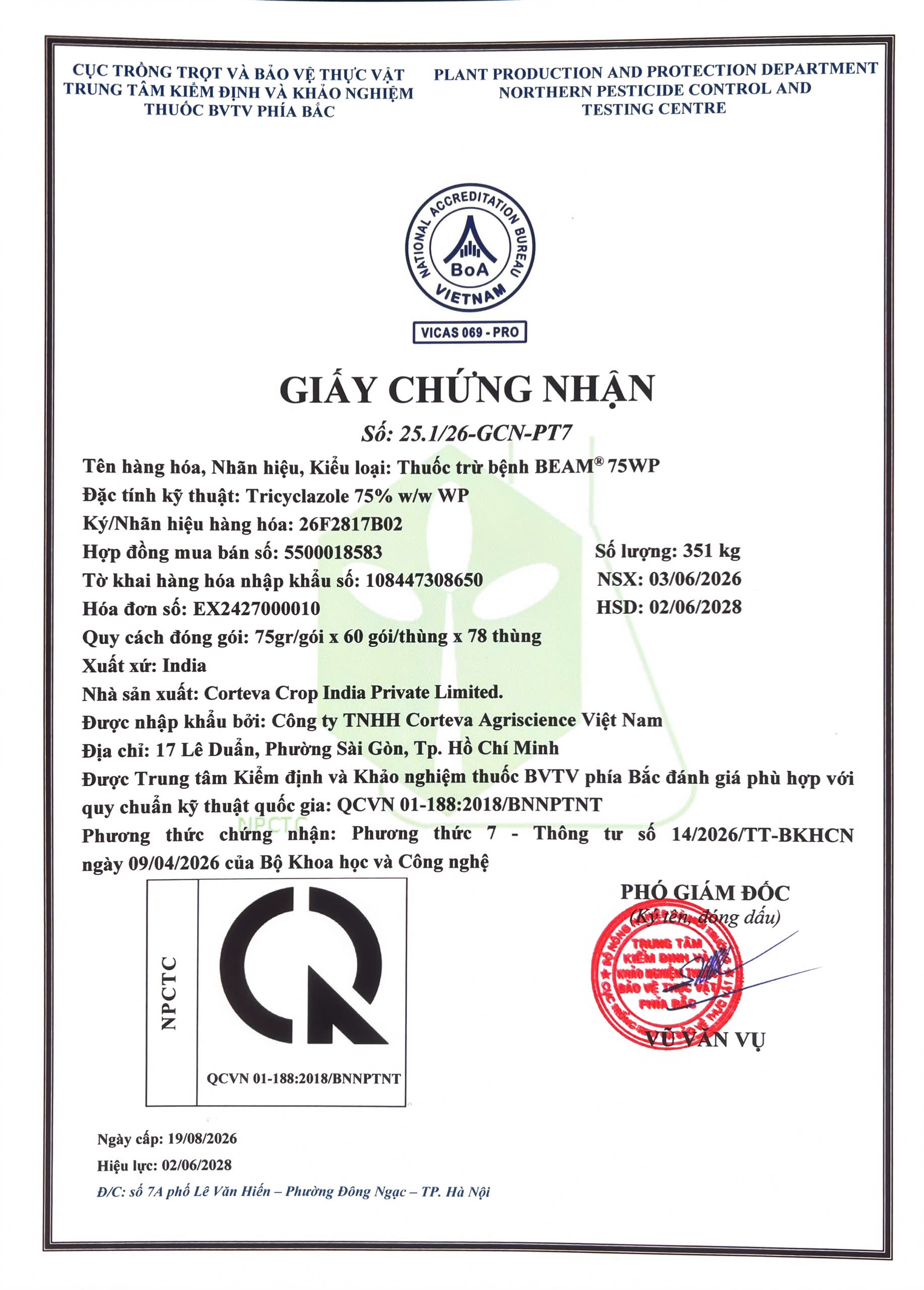 SẢN PHẨM THUỐC BVTV CỦA CÔNG TY TNHH CORTEVA AGRISCIENCE VIỆT NAM