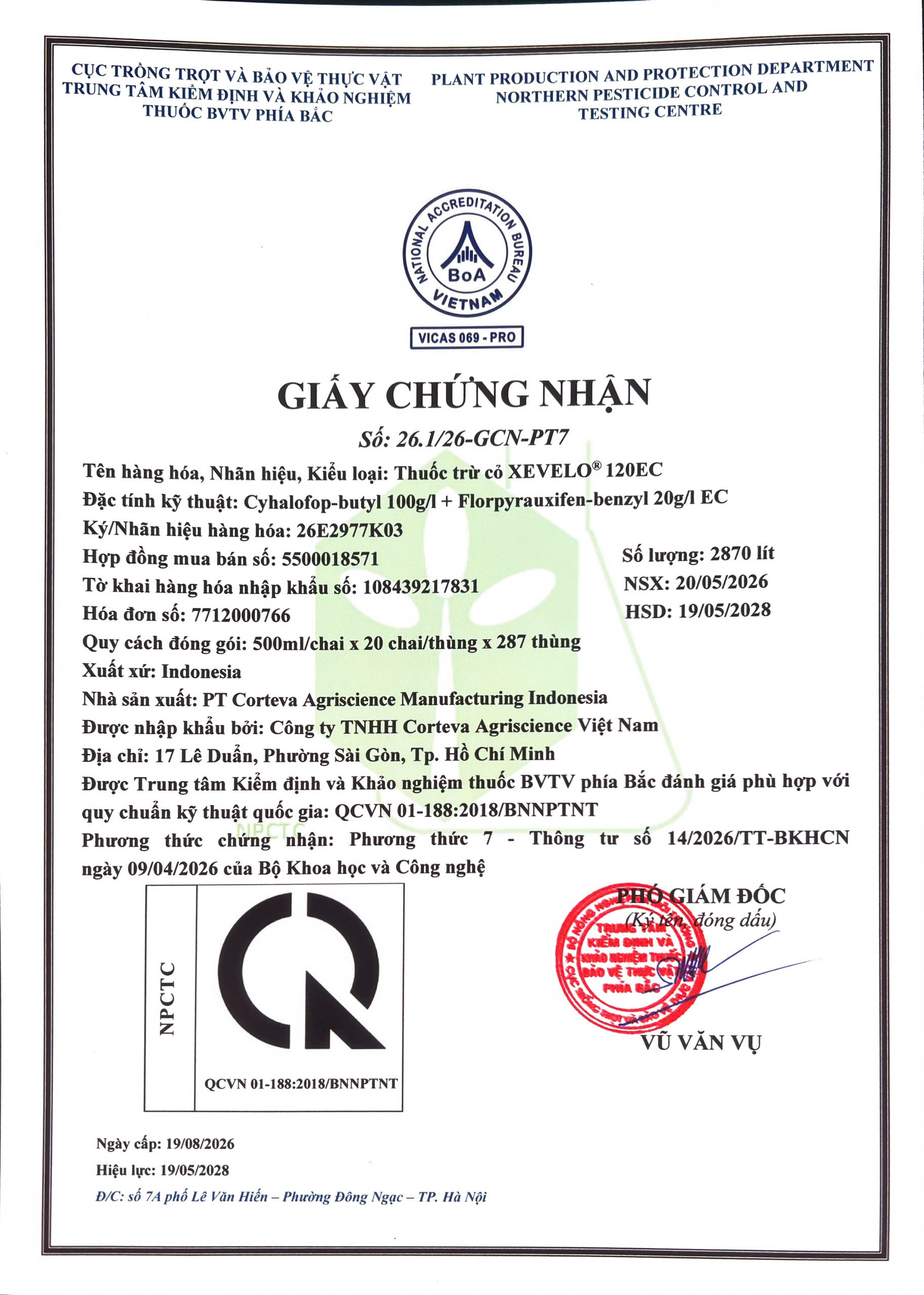 SẢN PHẨM THUỐC BVTV CỦA CÔNG TY TNHH CORTEVA AGRISCIENCE VIỆT NAM